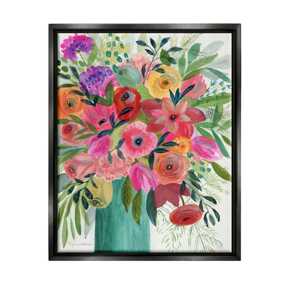 Stupell Industries Bold Red & Pink Mixed Bouquet Botanical & Floral Painting Black Floater Framed Art Print Wall Art