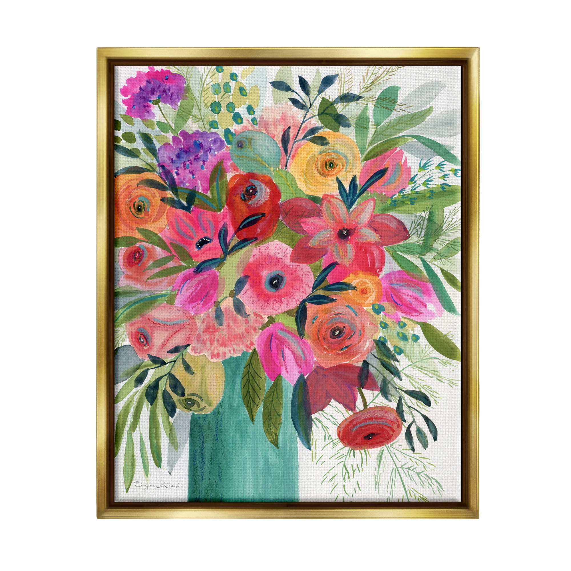 Stupell Industries Bold Red & Pink Mixed Bouquet Botanical & Floral Painting Gold Floater Framed Art Print Wall Art