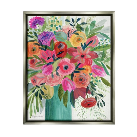 Stupell Industries Bold Red & Pink Mixed Bouquet Botanical & Floral Painting Gray Floater Framed Art Print Wall Art