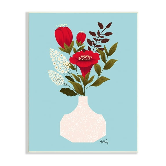 Stupell Industries Bold Red Poppies Blossoms Modern White Pottery,10 x 15, Design by Anne Bailey Art