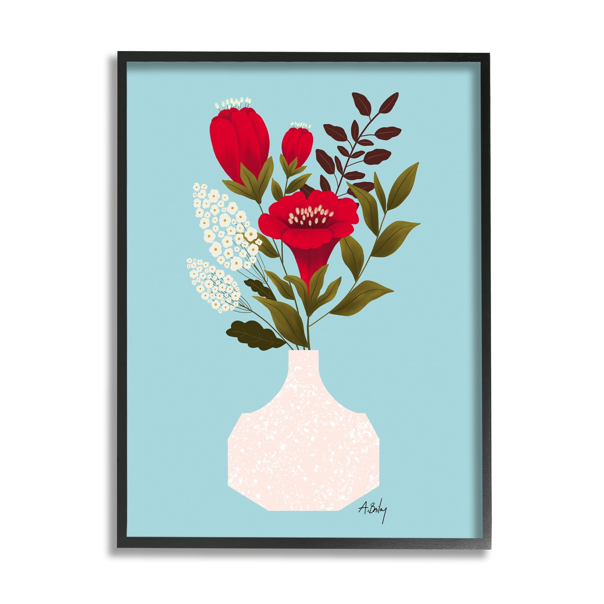 Stupell Industries Bold Red Poppies Blossoms Modern White Pottery,24 x 30, Design by Anne Bailey Art