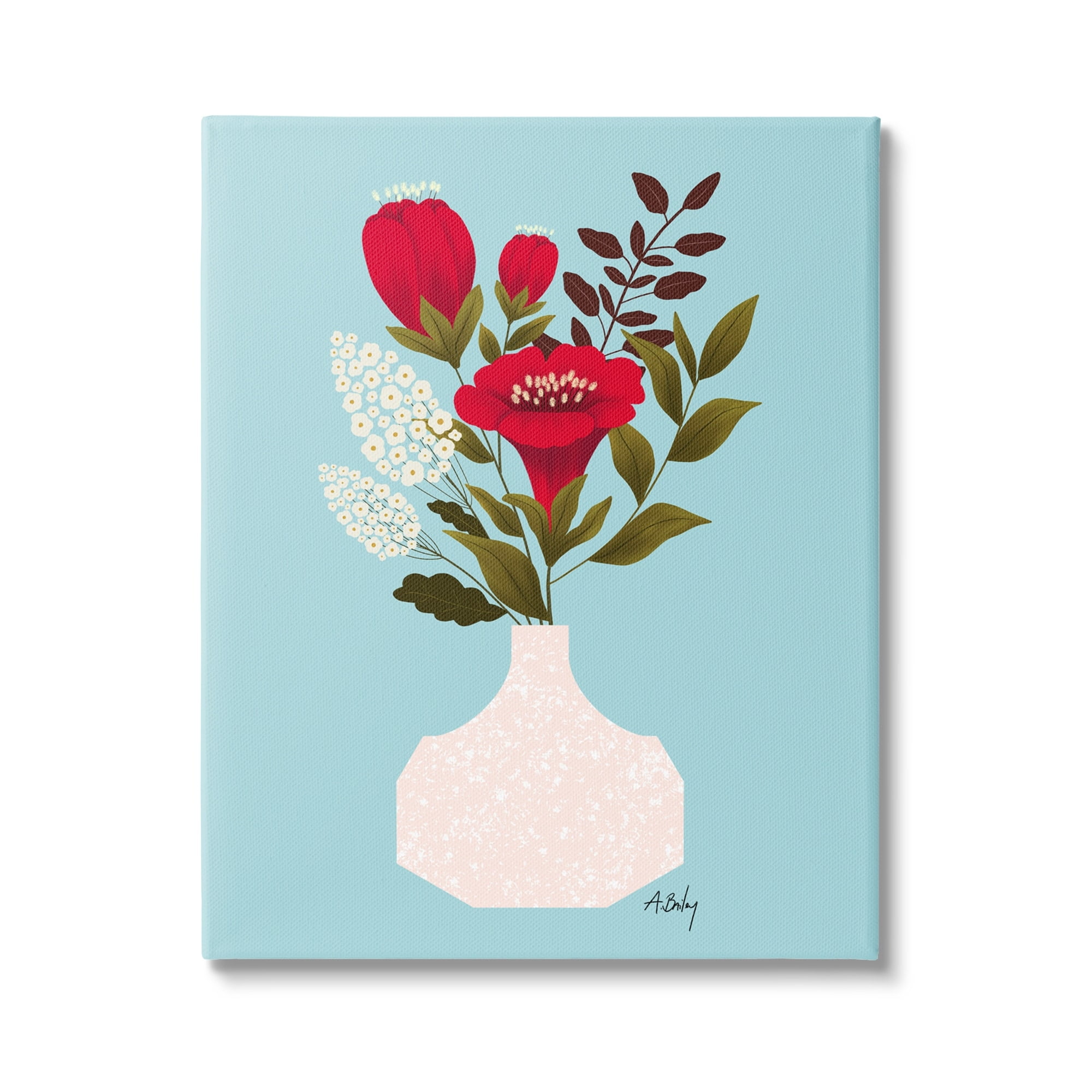 Stupell Industries Bold Red Poppies Blossoms Modern White Pottery,30 x 40, Design by Anne Bailey Art
