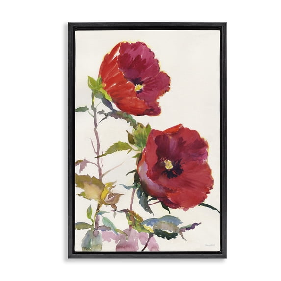 Stupell Industries Traditional Bold Red Poppies Black Floating Frame Canvas Art, 17 x 25, by Theresa Troise Heidel