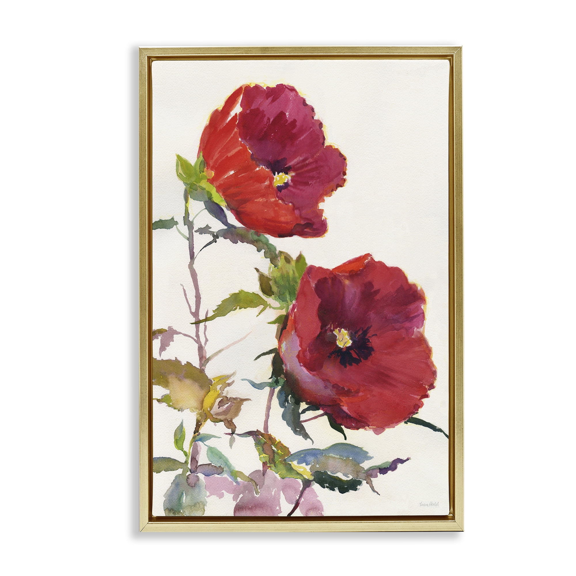 Stupell Industries Bold Red Poppies Botanical & Floral Painting Gold Floater Framed Art Print Wall Art, 21 x 31
