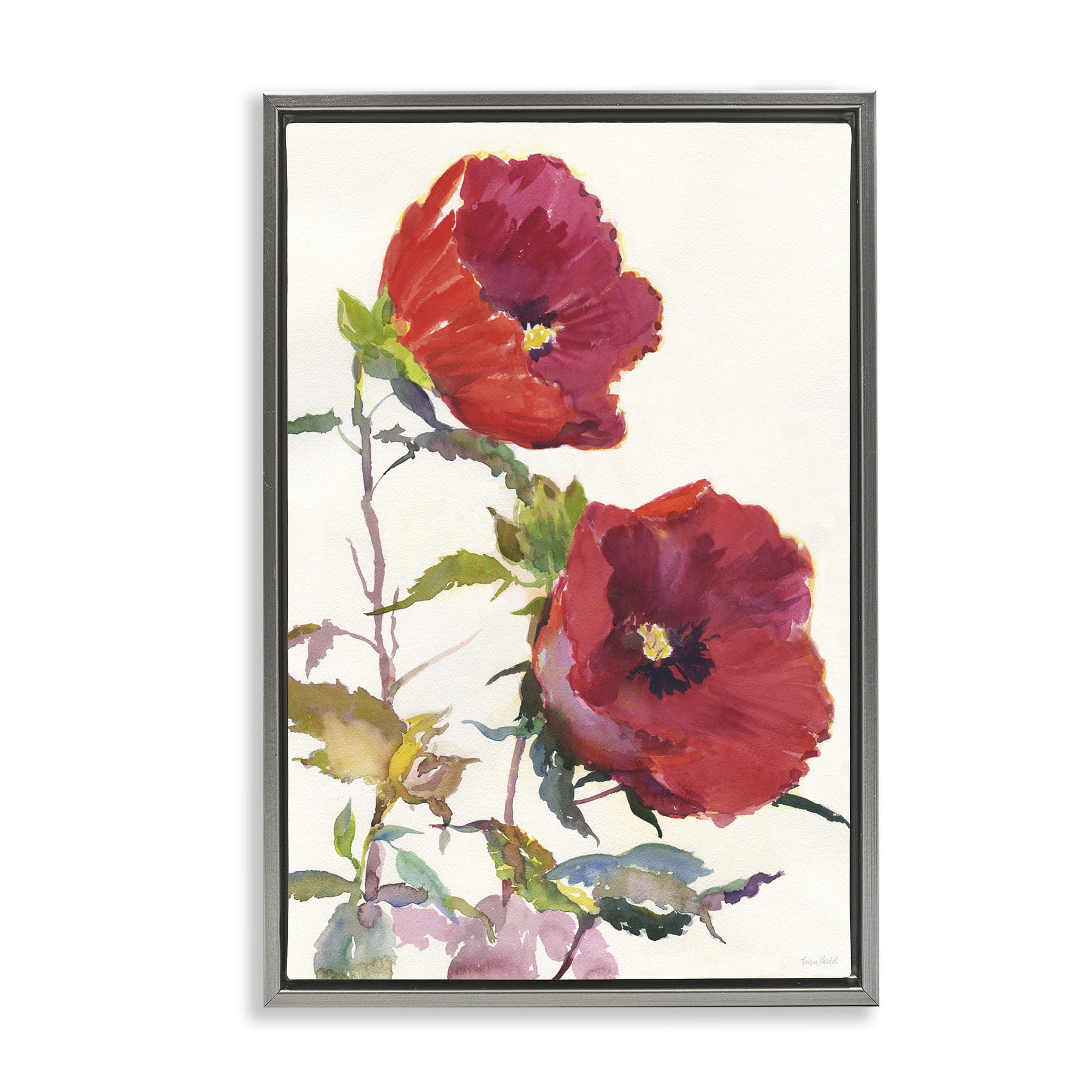 Stupell Industries Bold Red Poppies Botanical & Floral Painting Gray Floater Framed Art Print Wall Art, 17 x 25