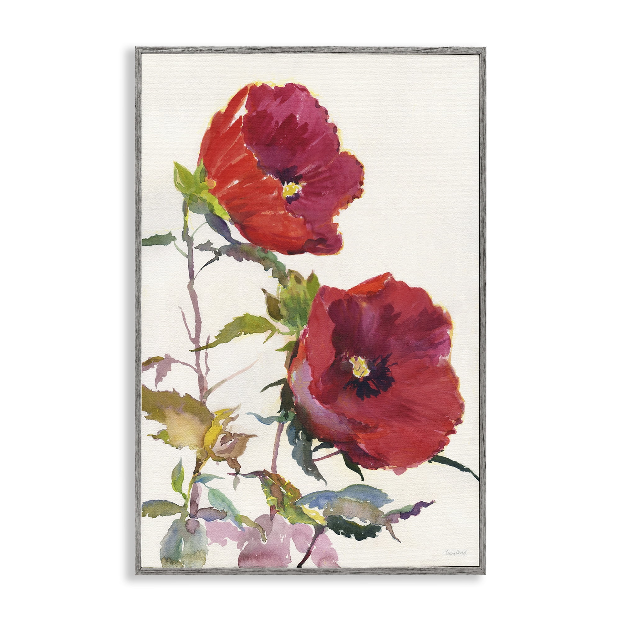 Stupell Industries Bold Red Poppies Botanical & Floral Painting Gray Framed Art Print Wall Art, 16 x 24
