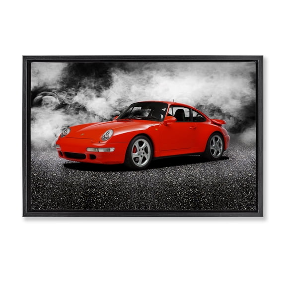 Stupell Industries Bold Red Sports Car Transportation Photography Black Floater Framed Canvas Art Print Wall Art, 25 x 17