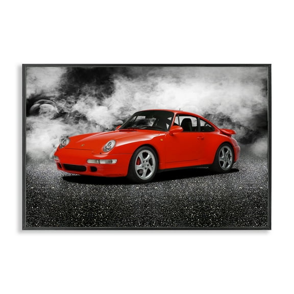Stupell Industries Bold Red Sports Car Transportation Photography Black Framed Art Print Wall Art, 18 x 12