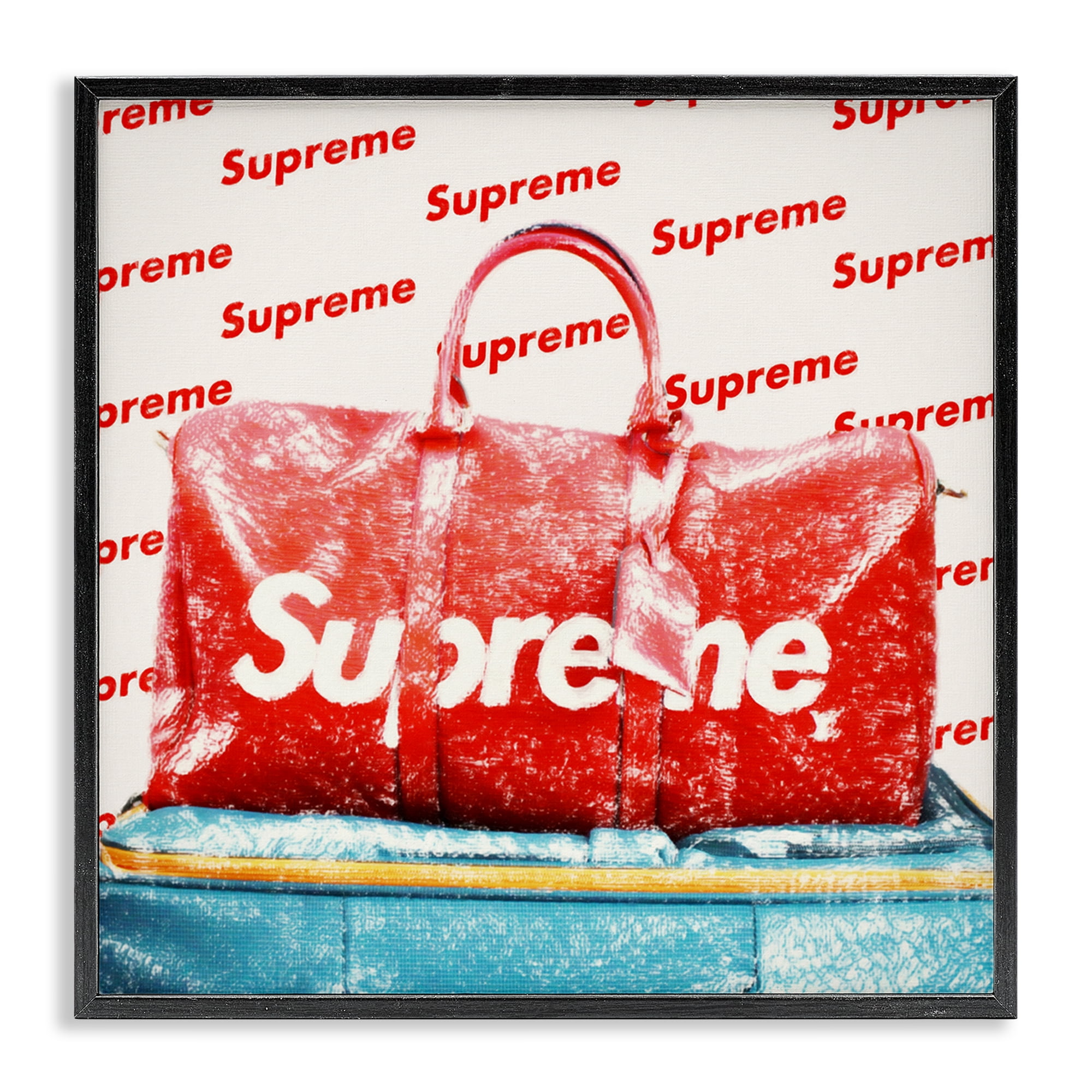 Stupell Industries Bold Red Weekender Bag Fashion Painting Black Framed Art Print Wall Art, 12 x 12