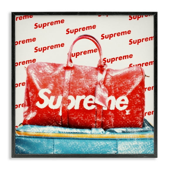 Stupell Industries Bold Red Weekender Bag Fashion Painting Black Framed Art Print Wall Art, 12 x 12