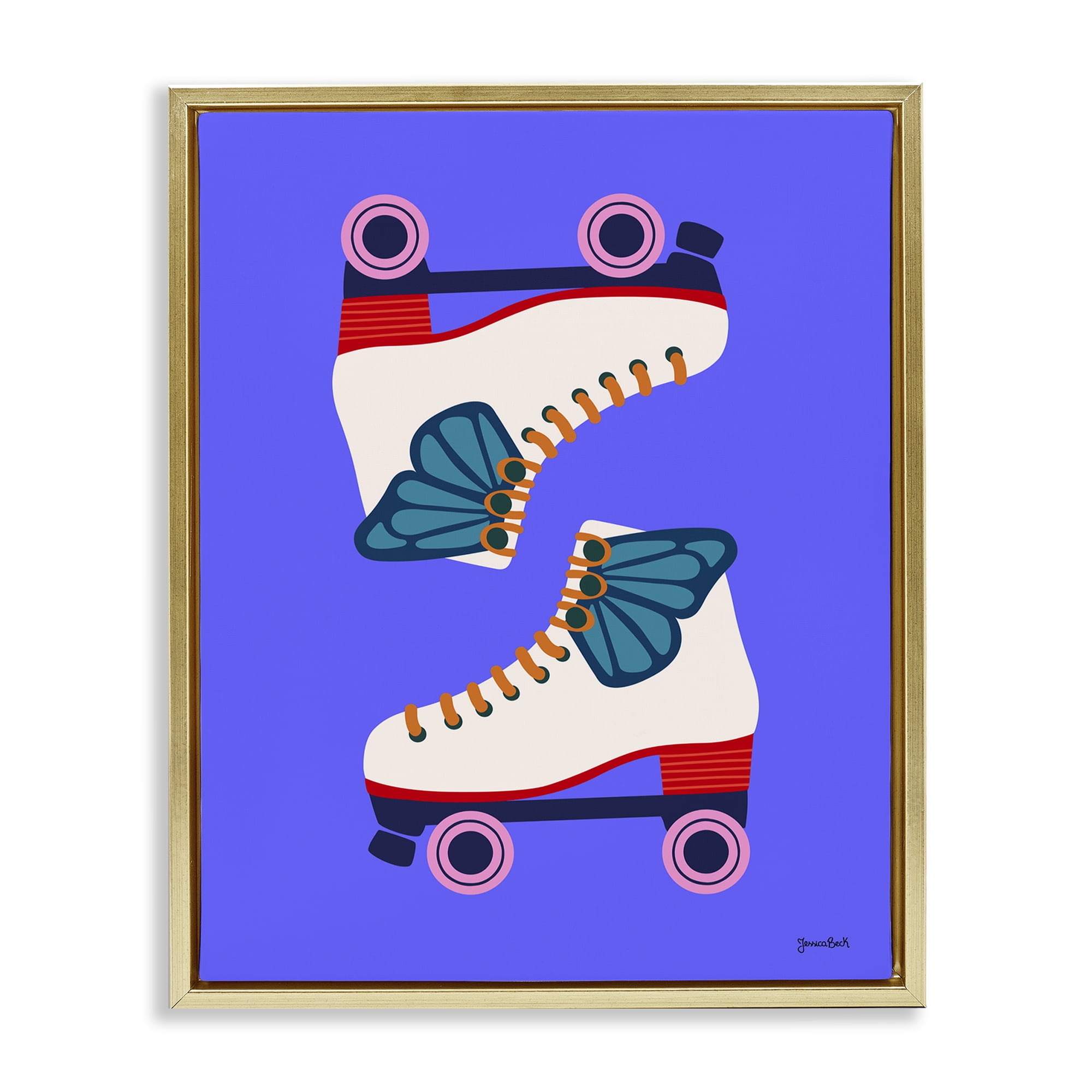 Stupell Industries Bold Roller Skates Entertainment Painting Gold Floater Framed Canvas Art Print Wall Art, 25 x 31