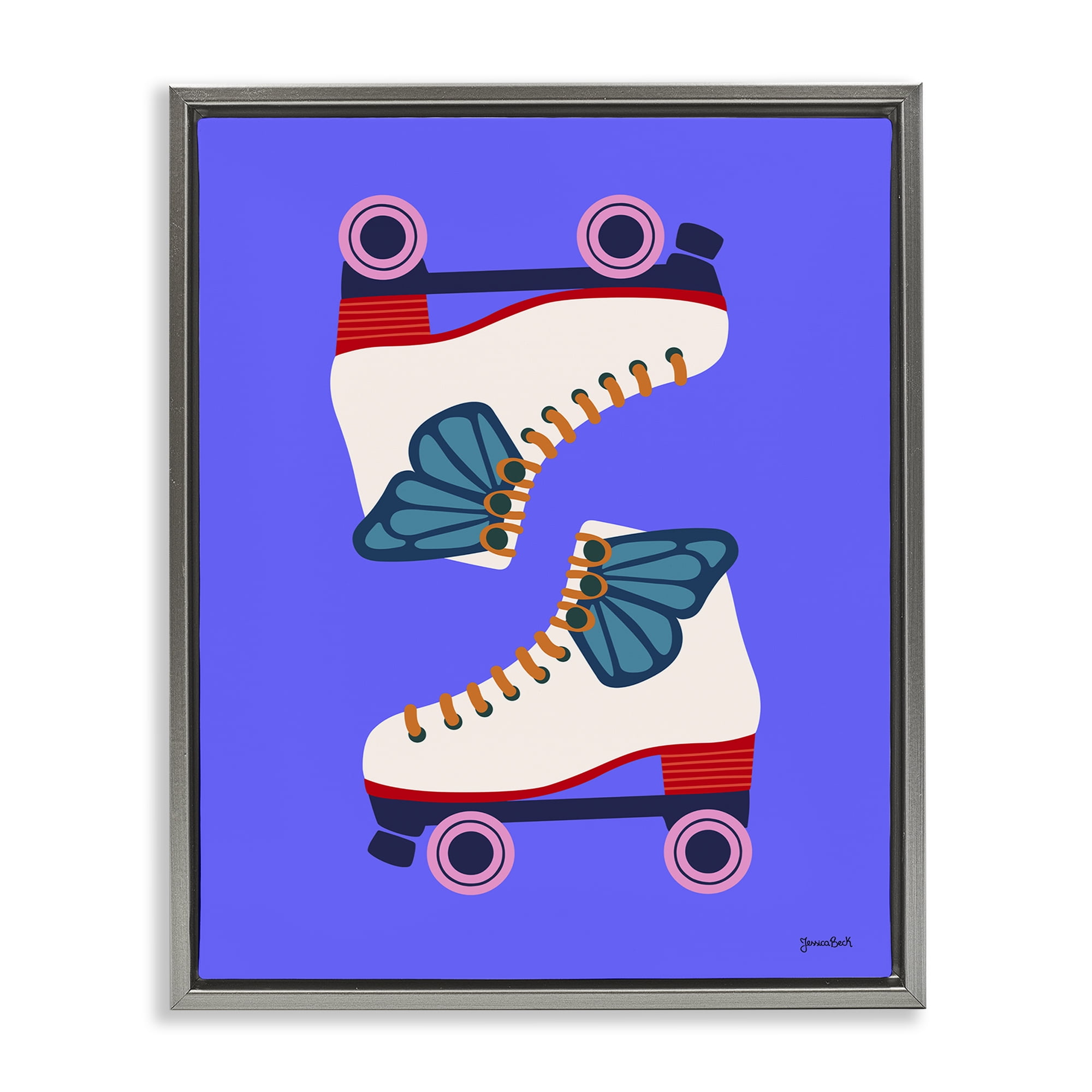 Stupell Industries Bold Roller Skates Entertainment Painting Gray Floater Framed Canvas Art Print Wall Art, 25 x 31