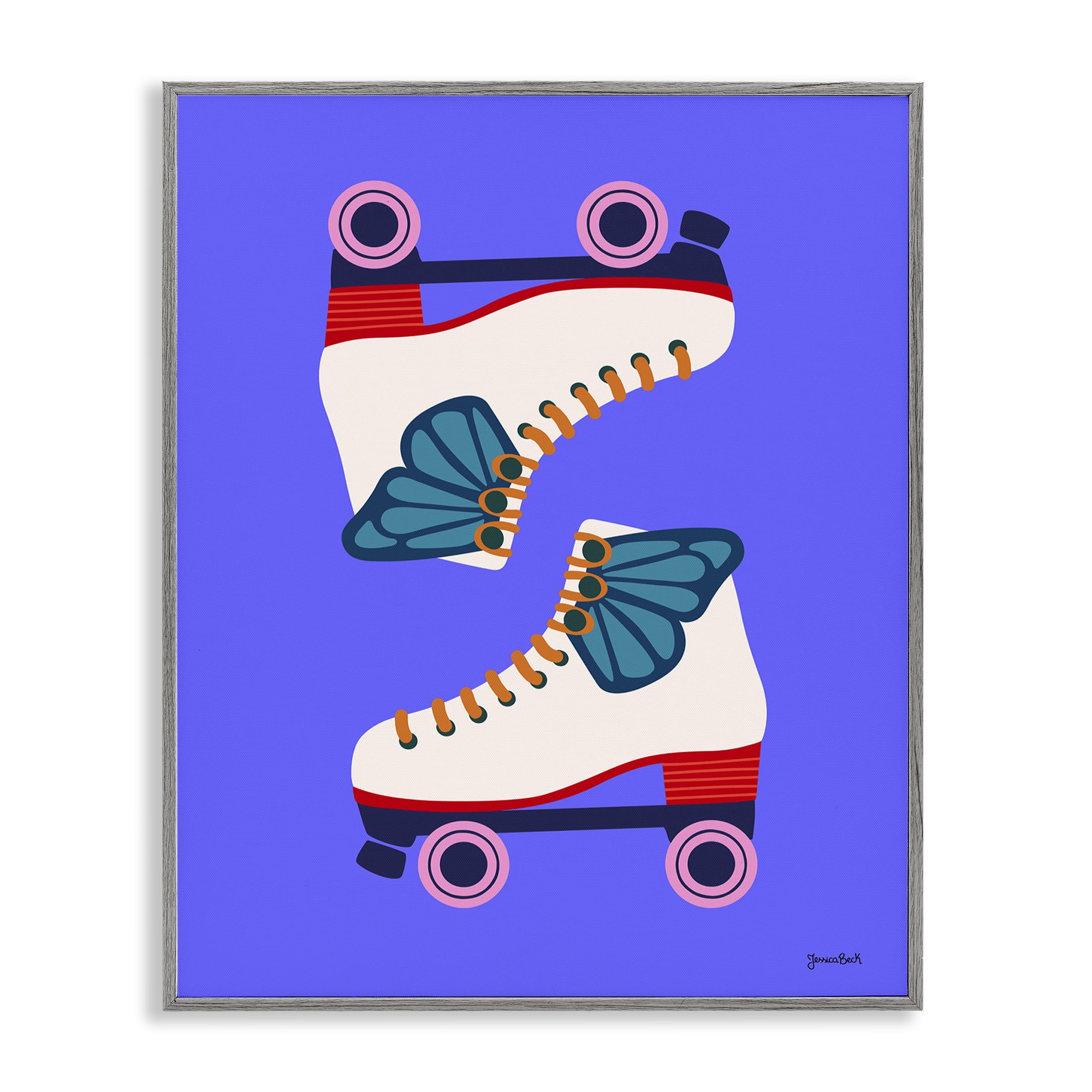 Stupell Industries Bold Roller Skates Entertainment Painting Gray Framed Art Print Wall Art, 11 x 14