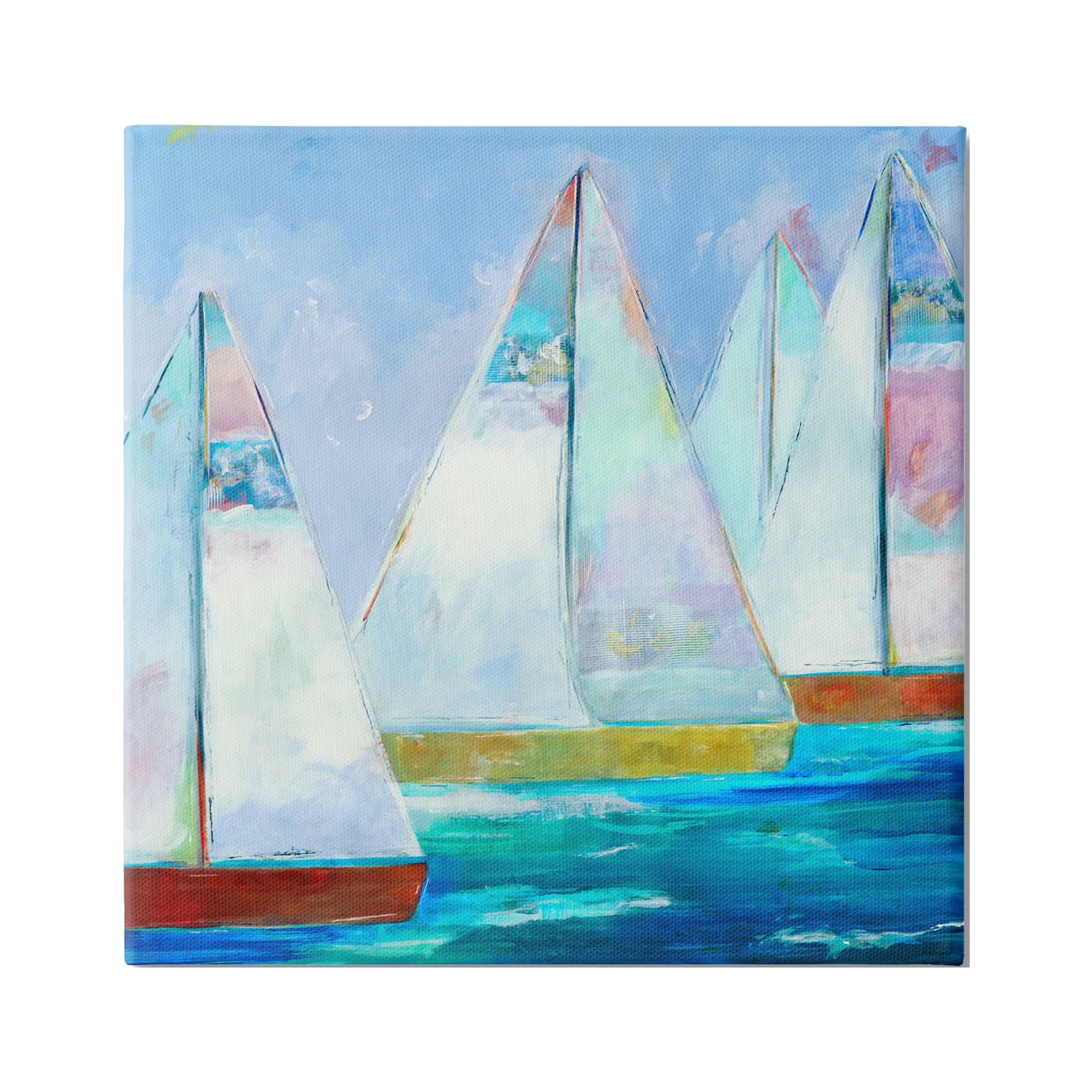 Stupell Industries Bold Sailing Boats Drifting Ocean Water Waves Painting Gallery Wrapped Canvas Print Wall Art, Design by Jill Martin