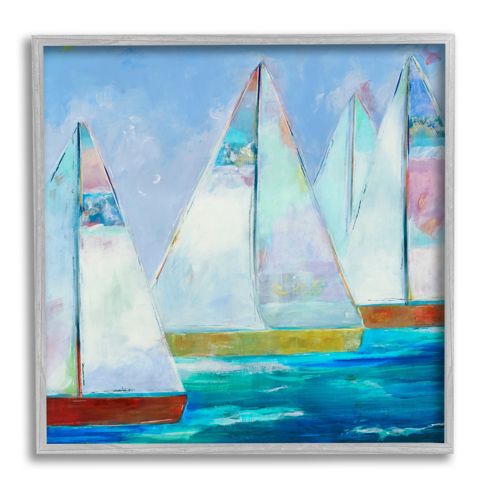 Stupell Industries Bold Sailing Boats Drifting Ocean Water Waves Painting Gray Framed Art Print Wall Art, Design by Jill Martin
