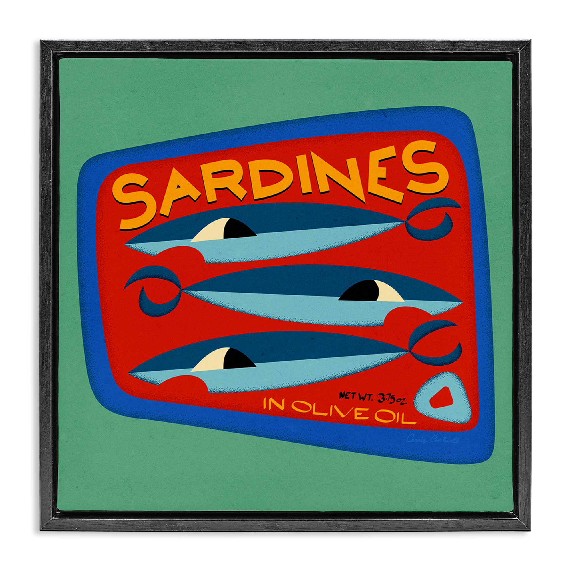 Stupell Industries Bold Sardines Can Food & Beverage Painting Black Floater Framed Canvas Art Print Wall Art, 25 x 25