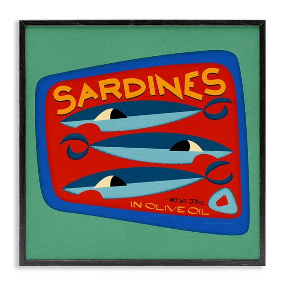 Stupell Industries Modern Bold Sardines Can Black Framed Giclee Art, 12 x 12, by Carrie Cantwell