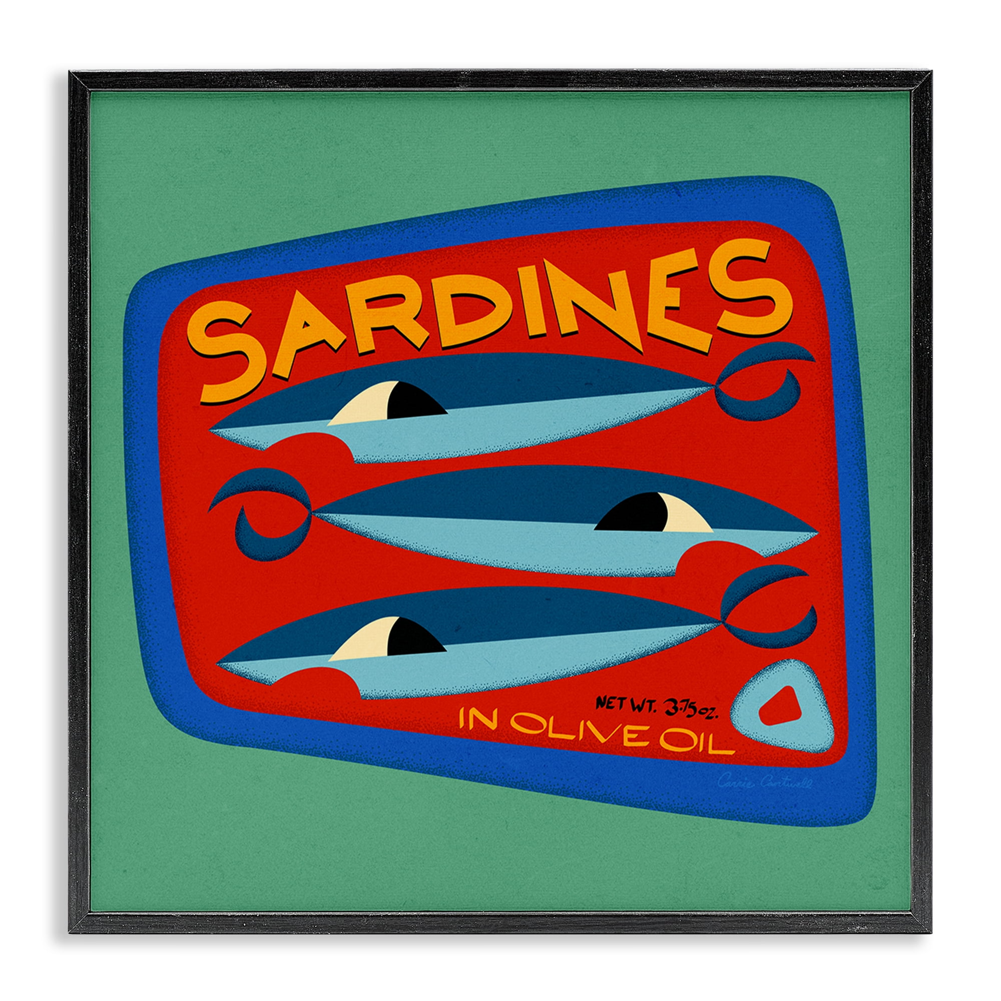 Stupell Industries Bold Sardines Can Food & Beverage Painting Black Framed Art Print Wall Art, 17 x 17