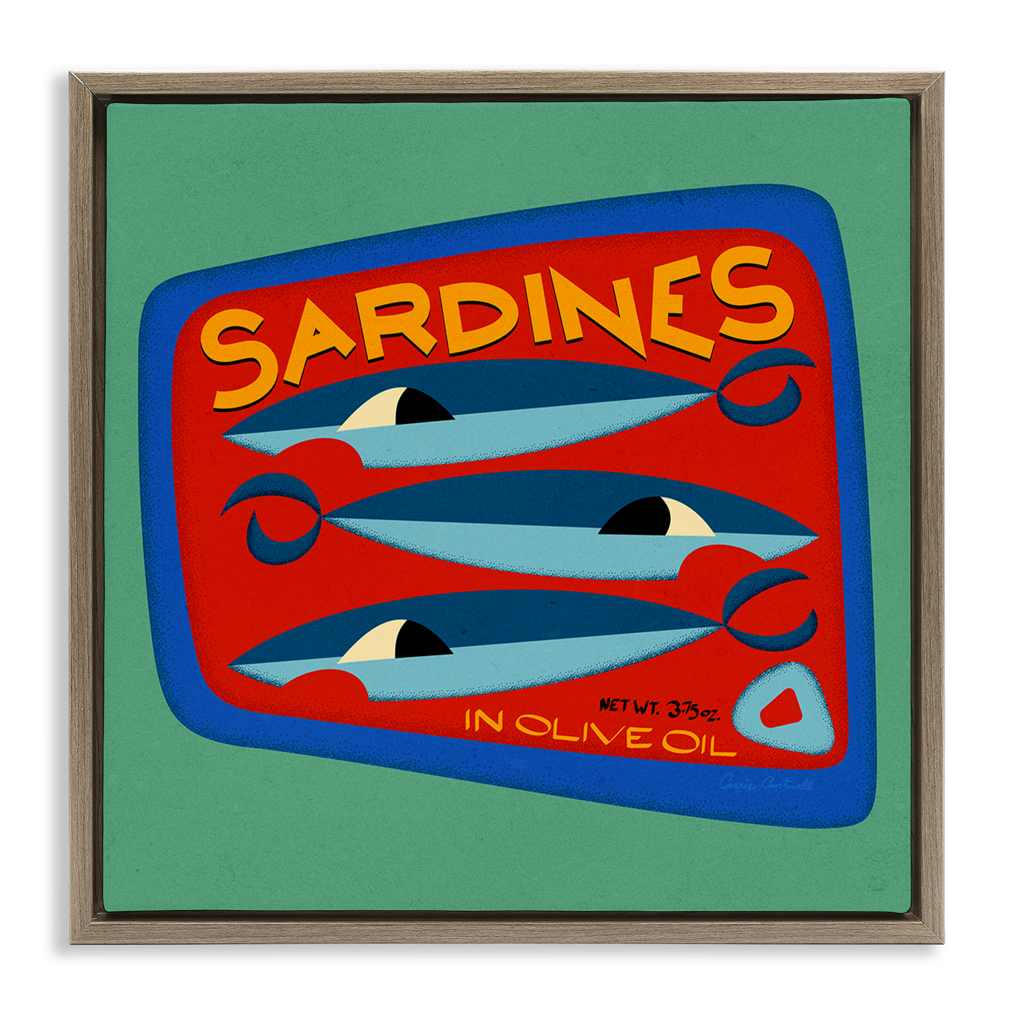 Stupell Industries Bold Sardines Can Food & Beverage Painting Brown Floater Framed Canvas Art Print Wall Art, 18 x 18