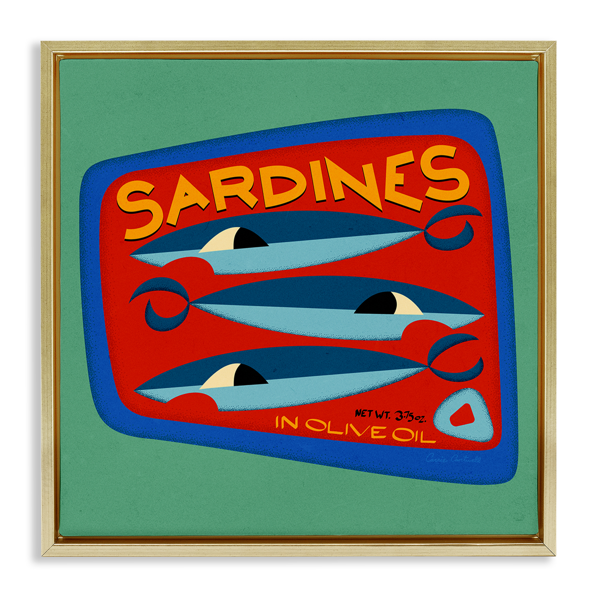Stupell Industries Bold Sardines Can Food & Beverage Painting Gold Floater Framed Canvas Art Print Wall Art, 25 x 25
