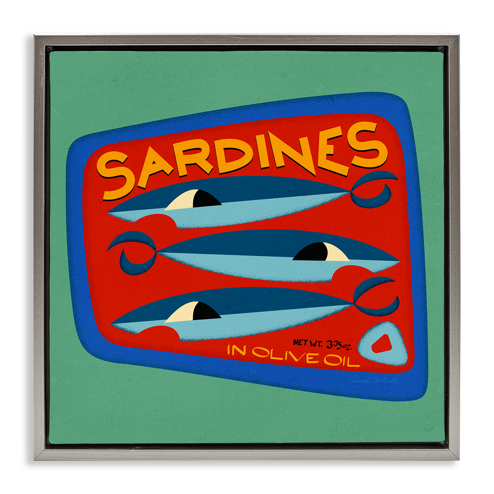 Stupell Industries Bold Sardines Can Food & Beverage Painting Gray Floater Framed Canvas Art Print Wall Art, 18 x 18