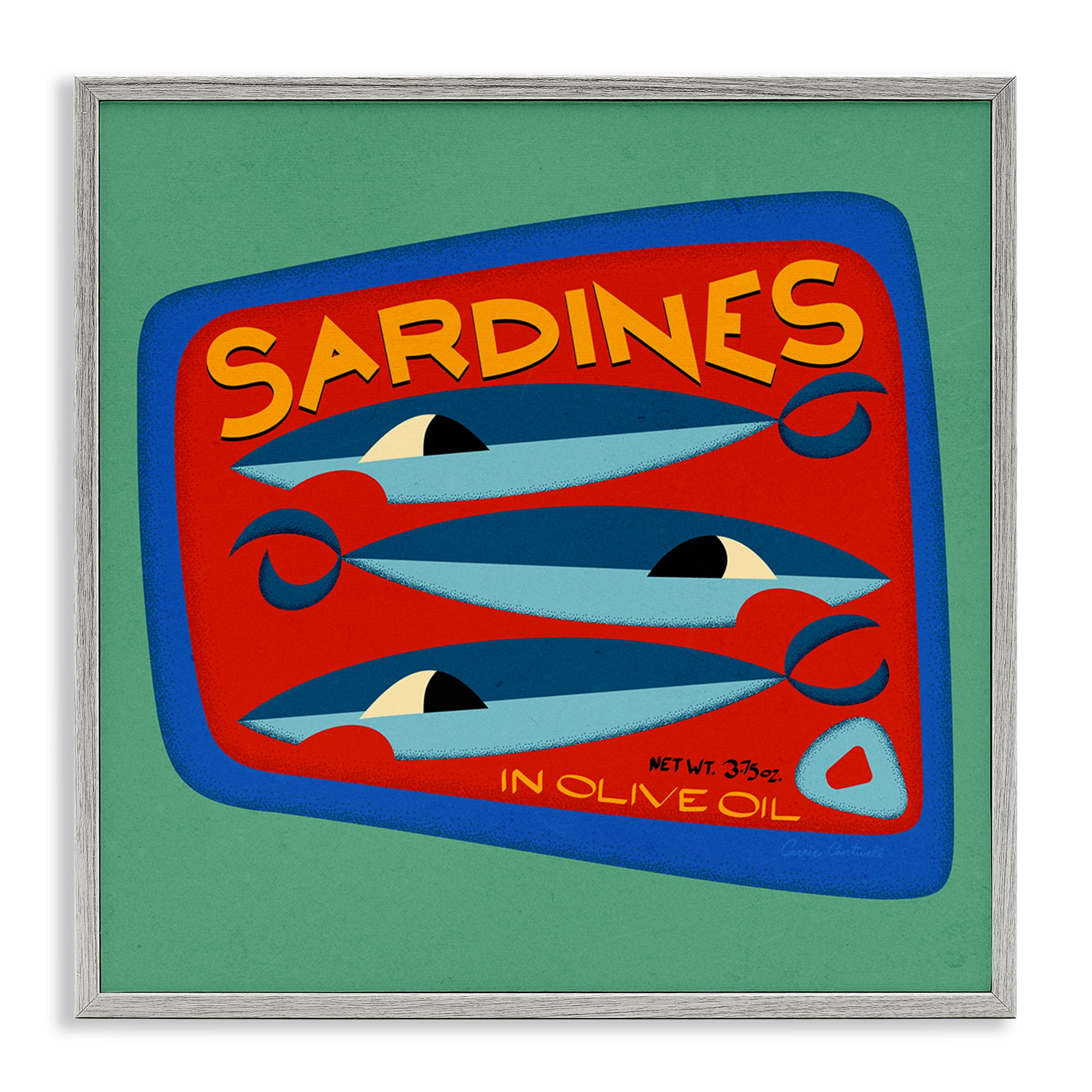 Stupell Industries Bold Sardines Can Food & Beverage Painting Gray Framed Art Print Wall Art, 17 x 17