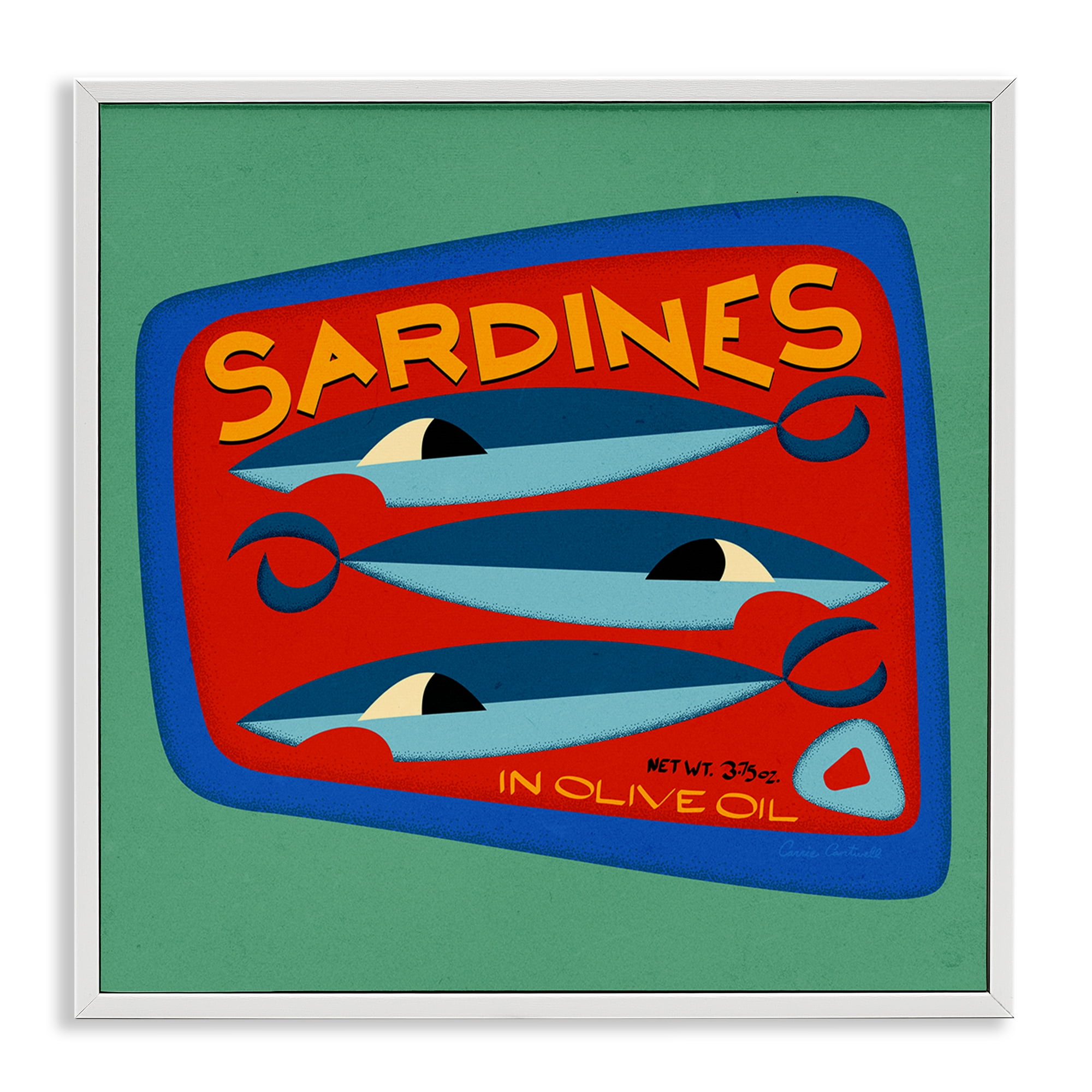 Stupell Industries Bold Sardines Can Food & Beverage Painting White Framed Art Print Wall Art, 12 x 12
