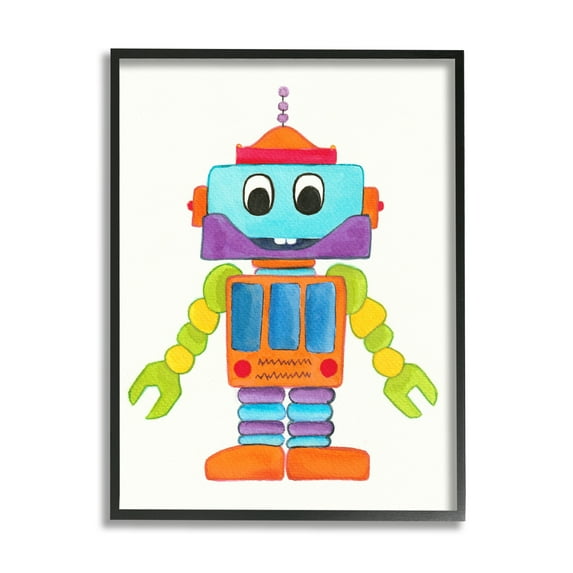 Stupell Industries Bold Smiling Robot Vivid Playful Kids Illustration Painting Black Framed Art Print Wall Art, Design by Elvira Errico