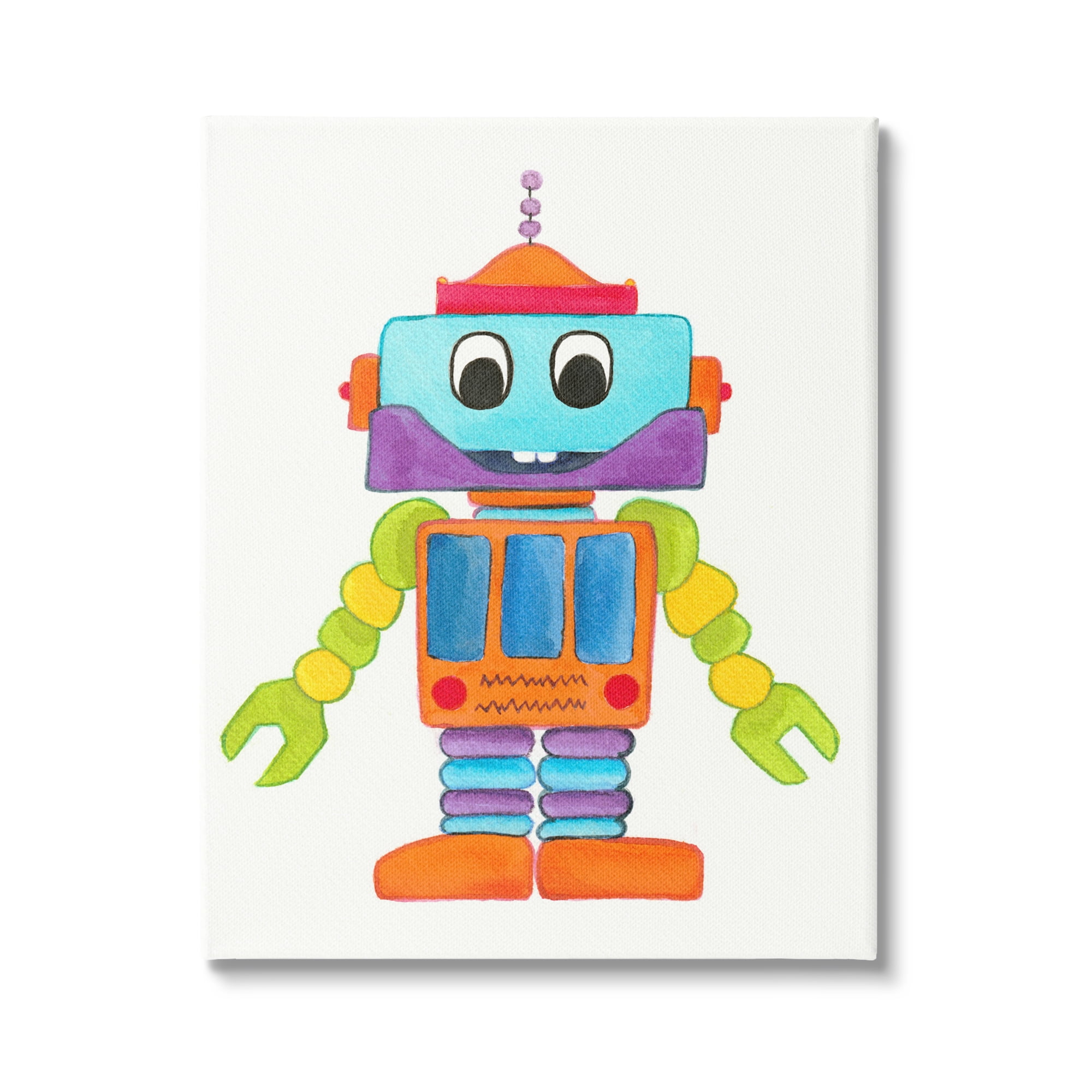 Stupell Industries Bold Smiling Robot Vivid Playful Kids Illustration Painting Gallery Wrapped Canvas Print Wall Art, Design by Elvira Errico