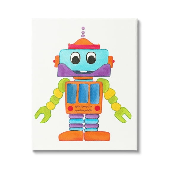 Stupell Industries Bold Smiling Robot Vivid Playful Kids Illustration Painting Gallery Wrapped Canvas Print Wall Art, Design by Elvira Errico