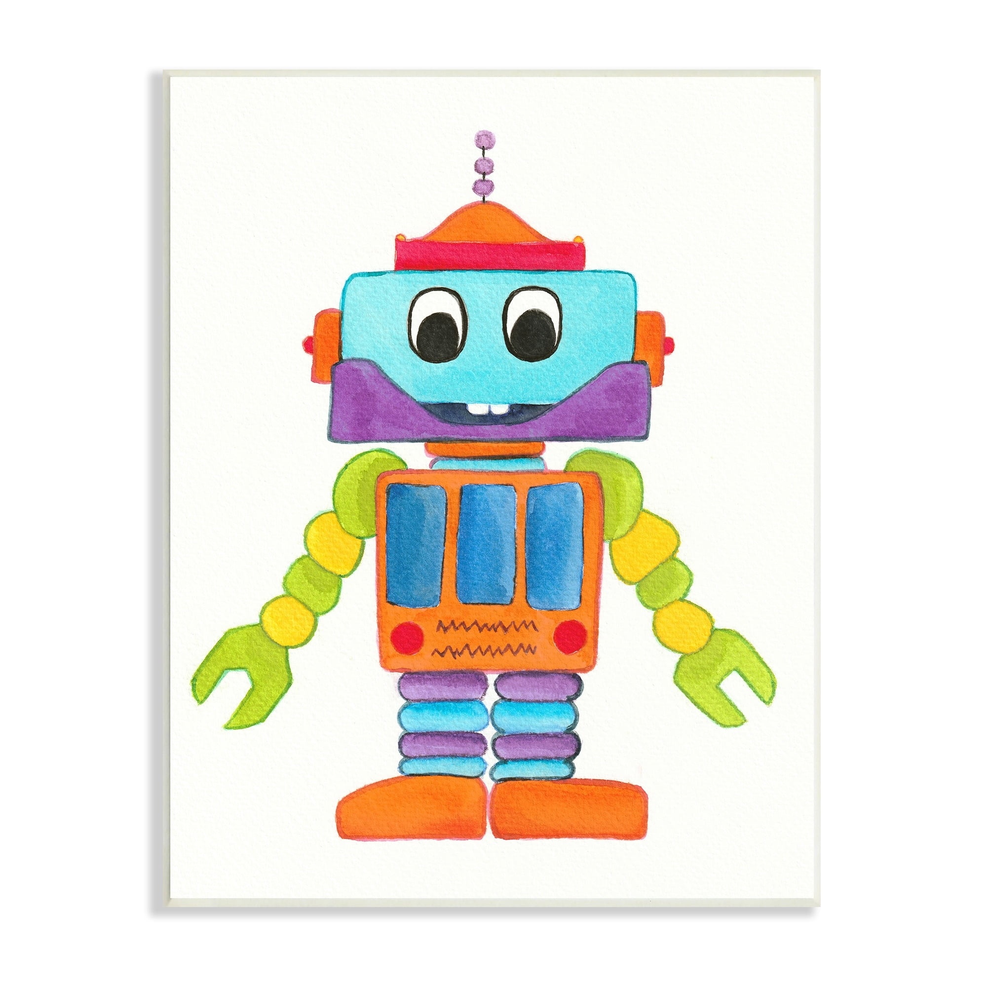 Stupell Industries Bold Smiling Robot Vivid Playful Kids Illustration Painting Unframed Art Print Wall Art, Design by Elvira Errico