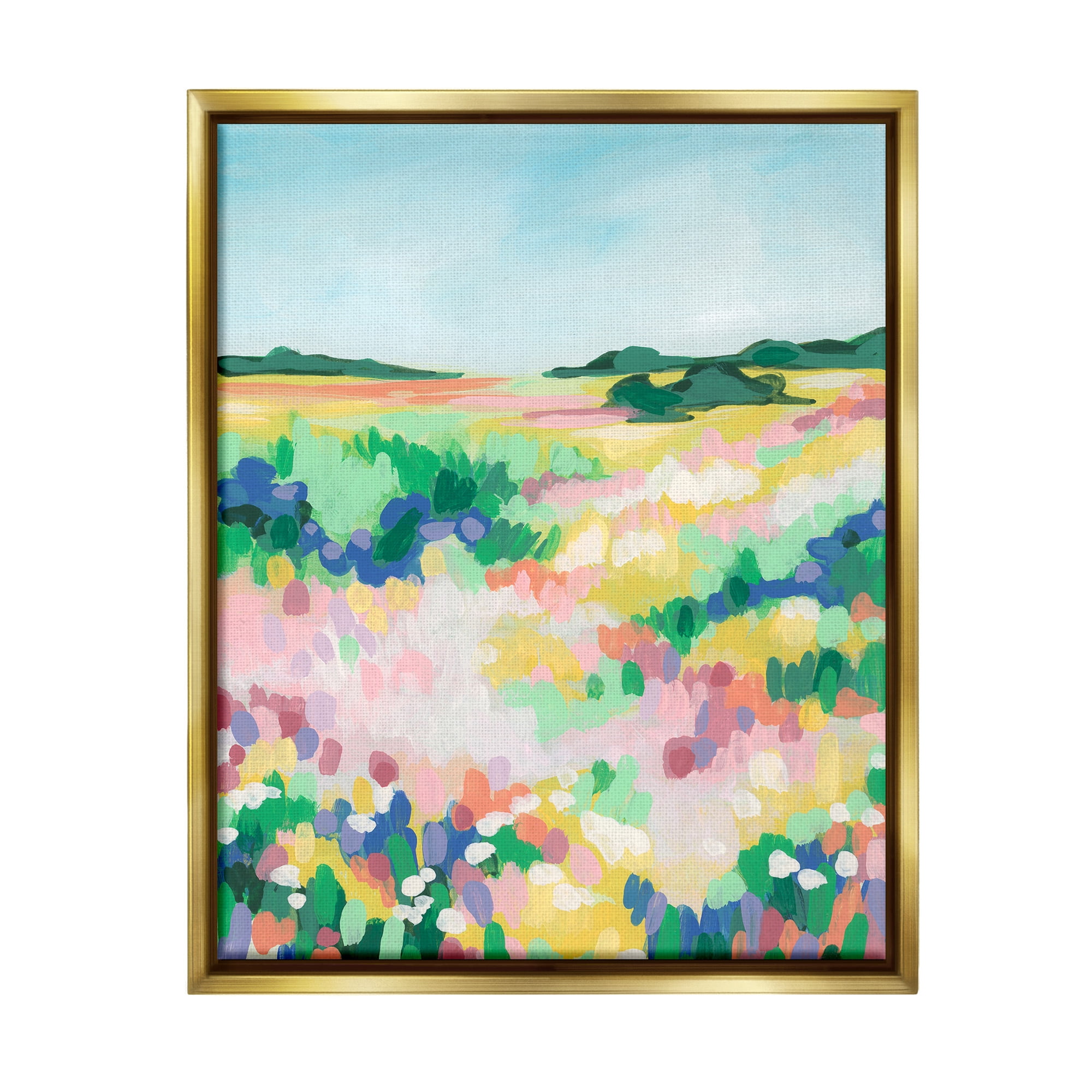 Stupell Industries Bold Speckled Landscape Landscape Painting Gold Floater Framed Canvas Art Print Wall Art, 17 x 21