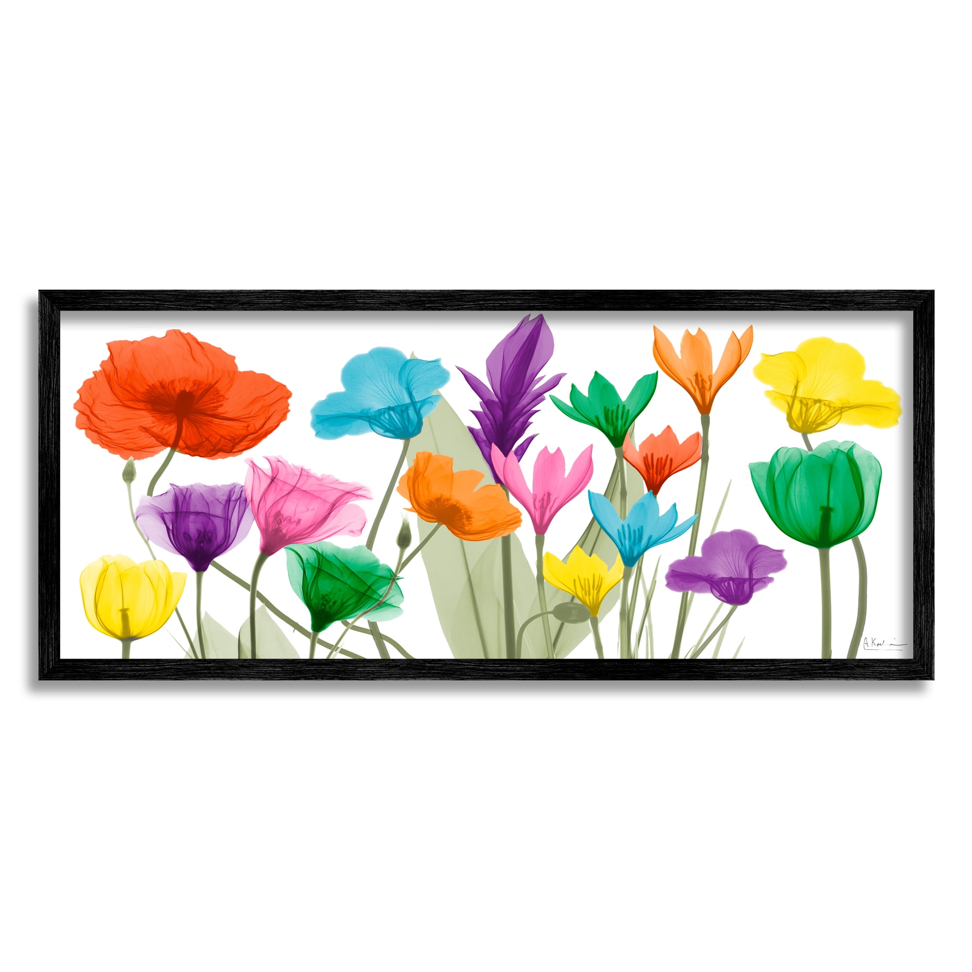Stupell Industries Bold Spring Floral Arrangement Translucent Plant Botanical & Floral Photography Black Framed Art Print Wall Art, 13 x 30
