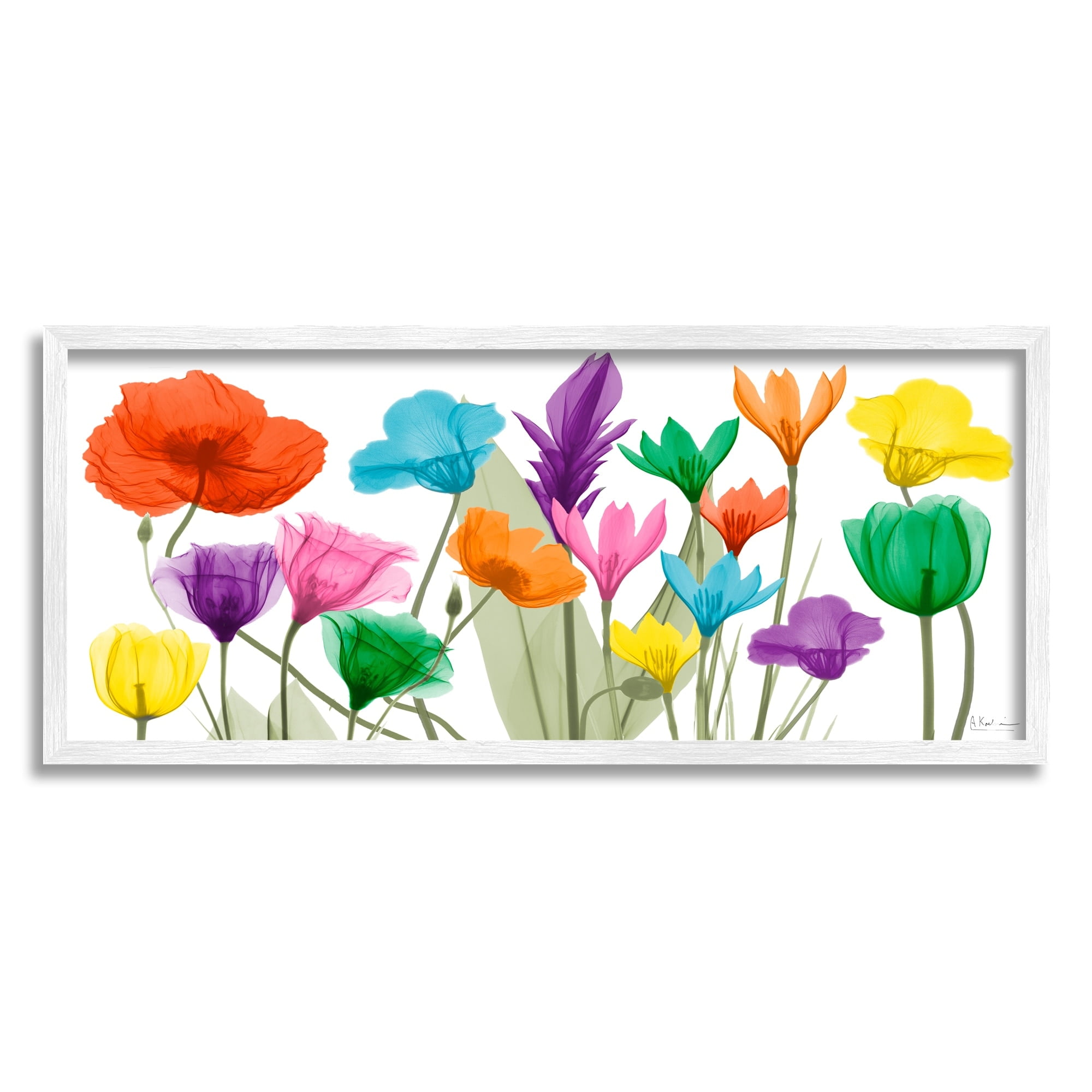 Stupell Industries Bold Spring Floral Arrangement Translucent Plant Botanical & Floral Photography White Framed Art Print Wall Art, 13 x 30