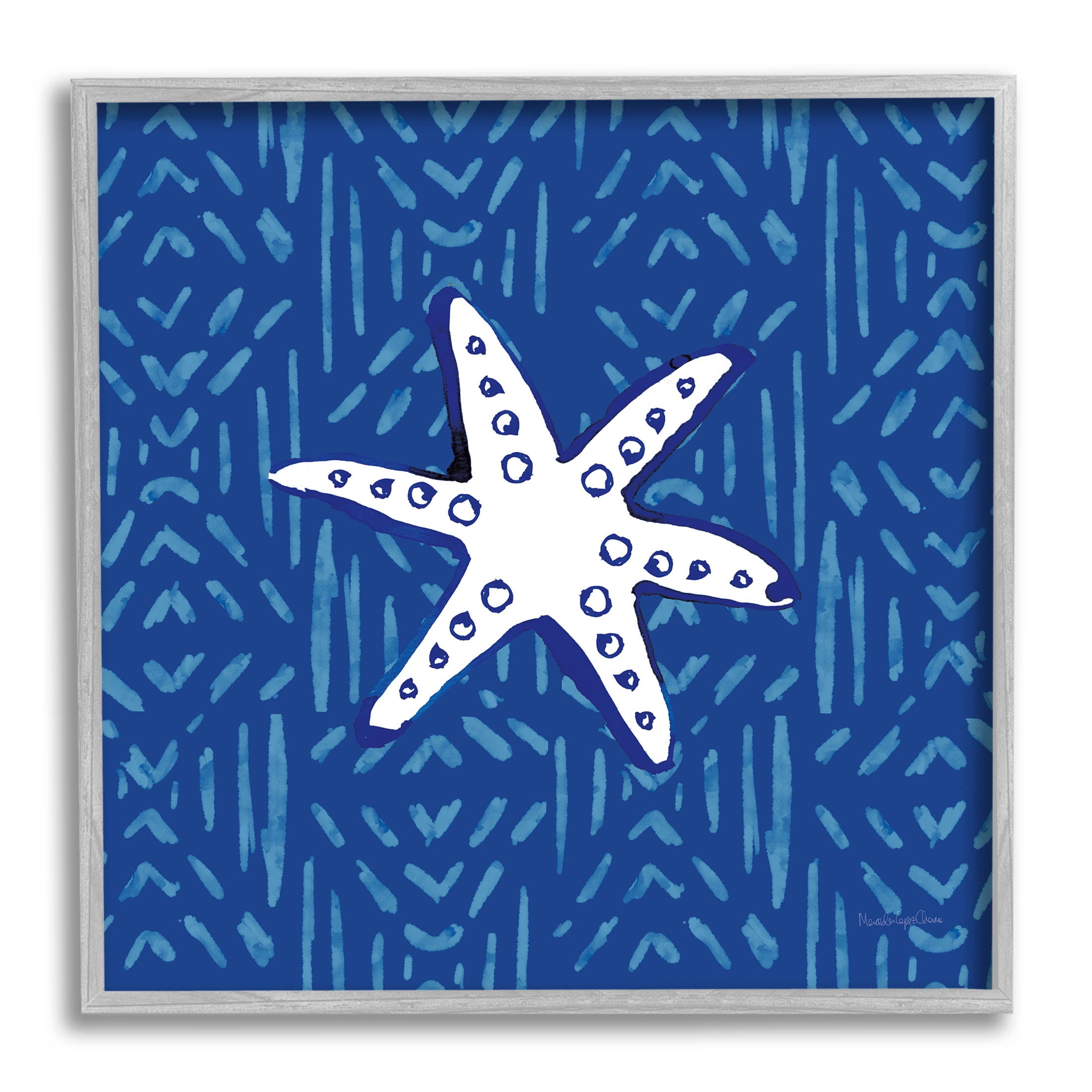 Stupell Industries Bold Starfish Coastal Beach Life Graphic Art Gray Framed Art Print Wall Art, Design by Mercedes Lopez Charro