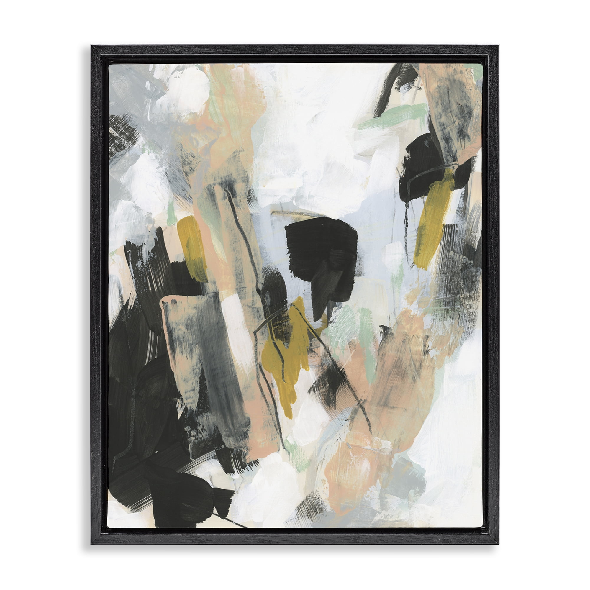 Stupell Industries Bold Streaks of Paint Abstract Painting Black Floater Framed Canvas Art Print Wall Art, 17 x 21