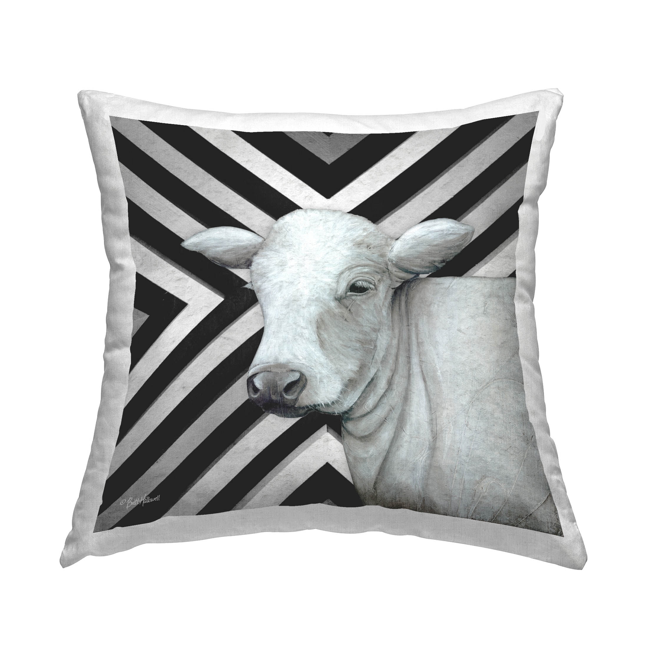 Stupell Industries Bold Striped Cattle Portrait Printed Throw Pillow Design by Britt Hallowell
