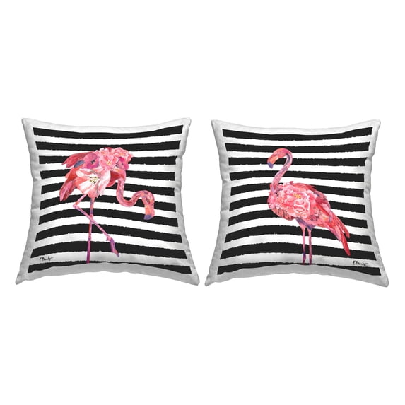 Stupell Industries Bold Striped Tropical Flamingos Printed Throw Pillow Design by Paul Brent (Set of 2)
