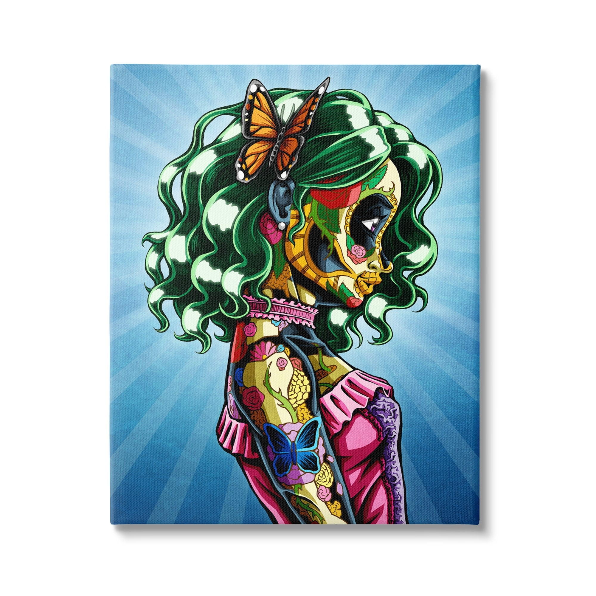 Stupell Industries Bold Style Detailed Tattooed Girl Green Hair Butterfly Canvas Wall Art, 24 x 30, Design by Nicholas Ivins