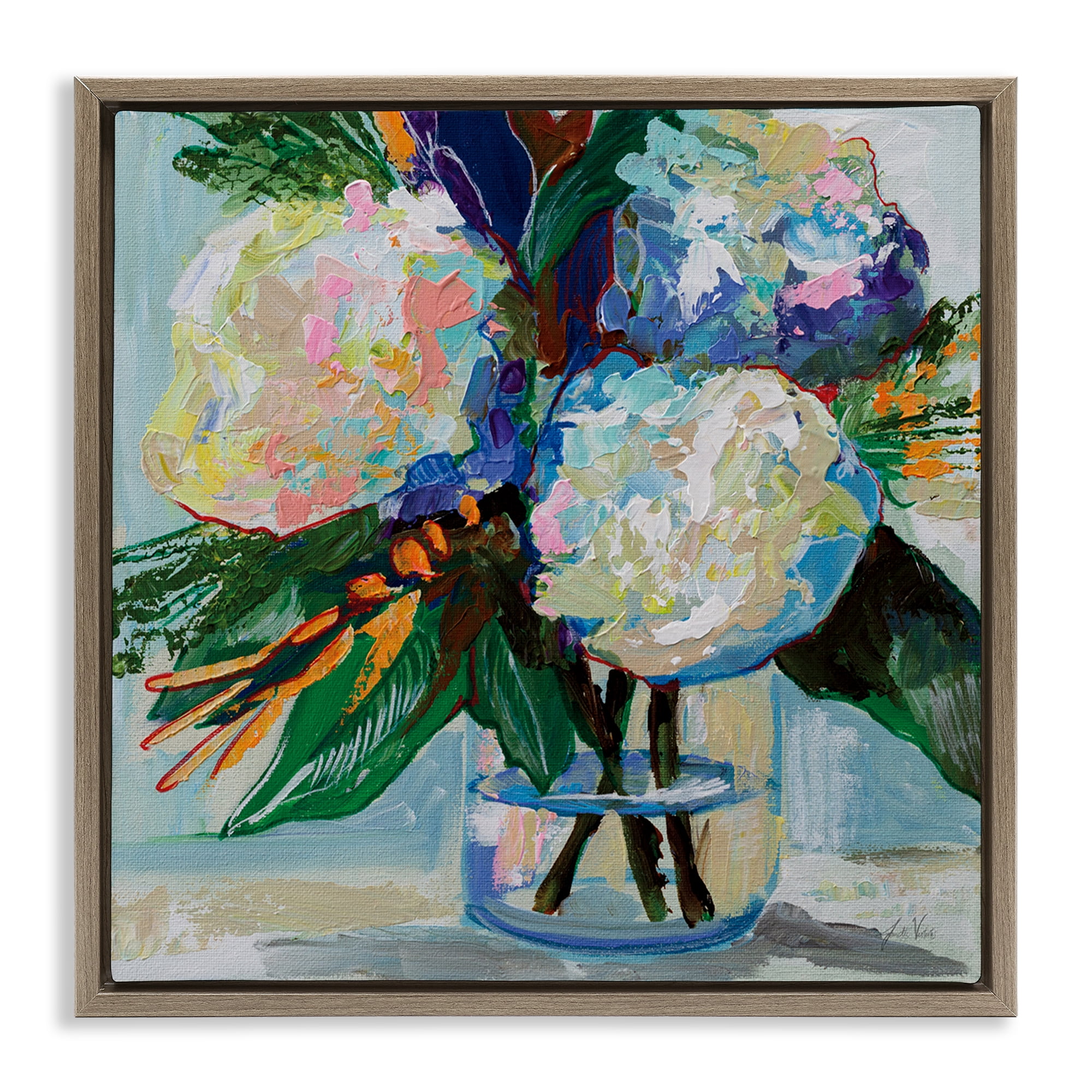 Stupell Industries Bold Summer Blooms Plants & Flowers Painting Brown Floater Framed Canvas Art Print Wall Art, 25 x 25