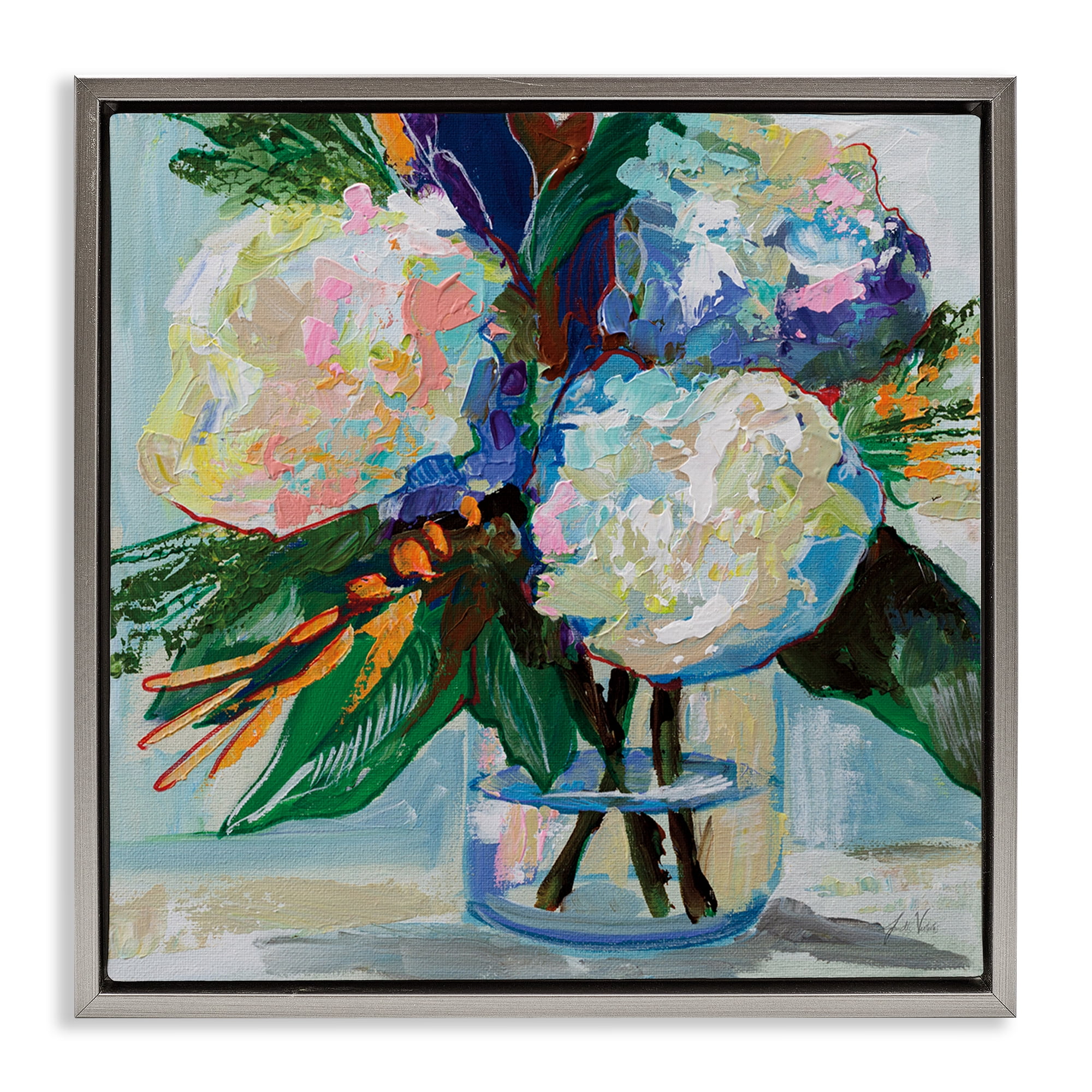Stupell Industries Bold Summer Blooms Plants & Flowers Painting Gray Floater Framed Canvas Art Print Wall Art, 25 x 25