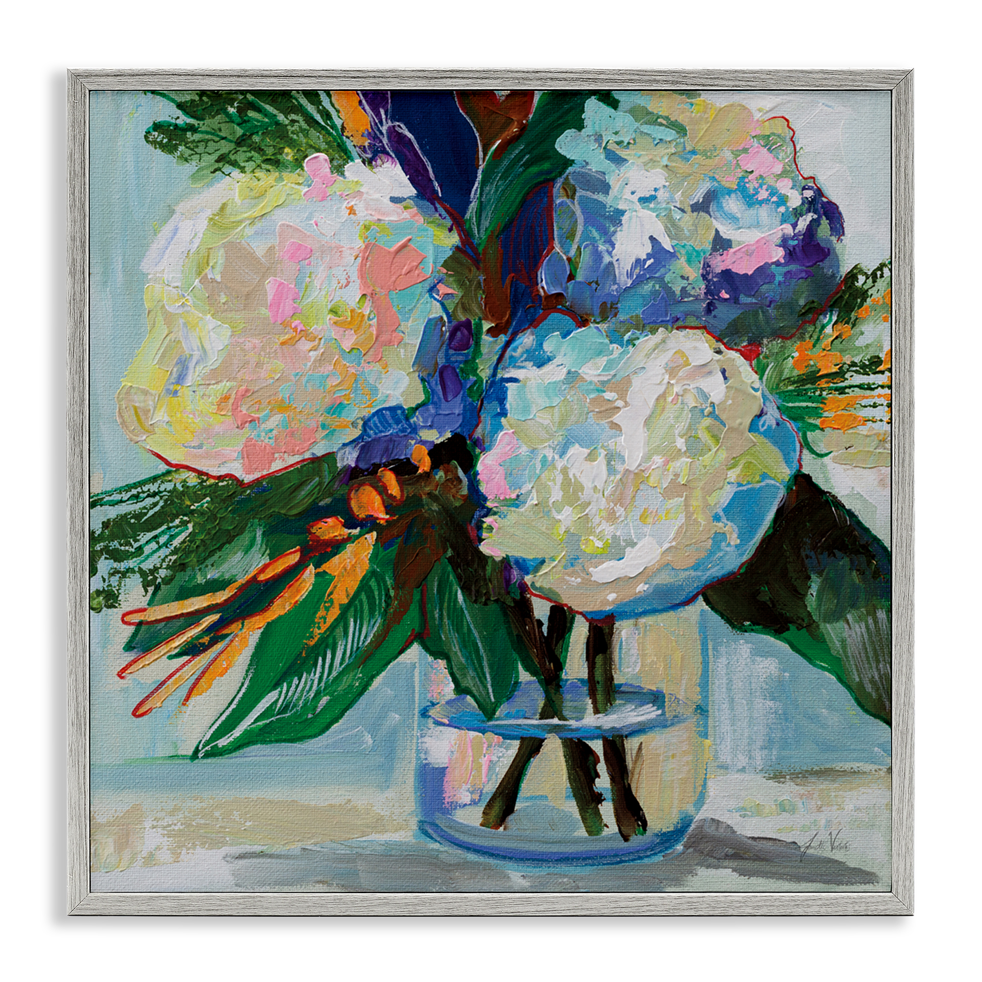 Stupell Industries Bold Summer Blooms Plants & Flowers Painting Gray Framed Art Print Wall Art, 12 x 12