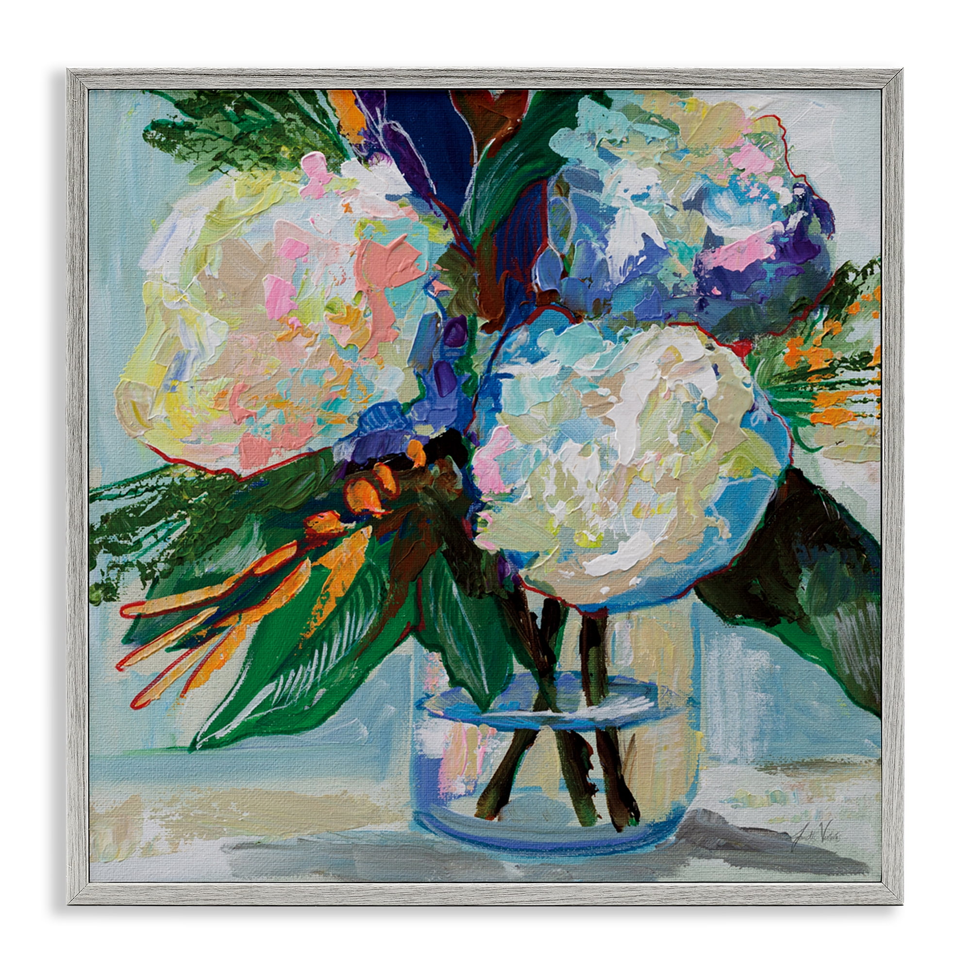 Stupell Industries Bold Summer Blooms Plants & Flowers Painting Gray Framed Art Print Wall Art, 17 x 17