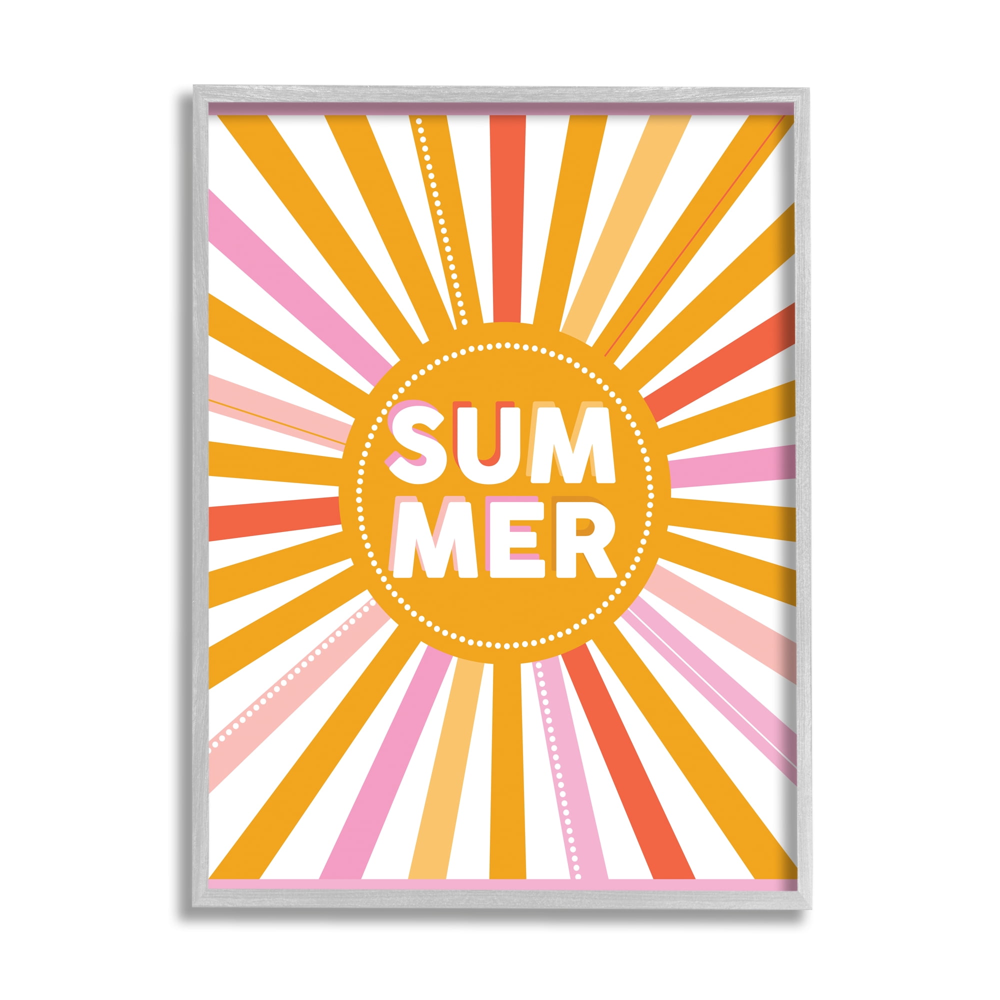 Stupell Industries Bold Summer Typography Playful Rainbow Sun Rays Graphic Art Gray Framed Art Print Wall Art, 24x30, by Angela Nickeas