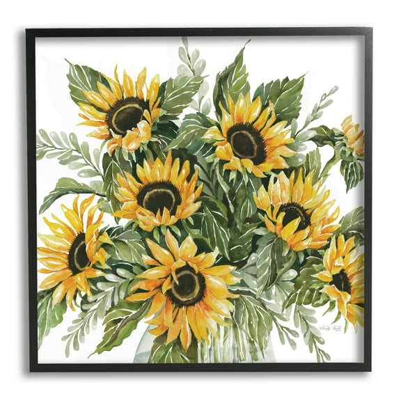 Stupell Industries Bold Sunflower Bunches Floral Country Blossom Bouquet Graphic Art Black Framed Art Print Wall Art, Design by Cindy Jacobs