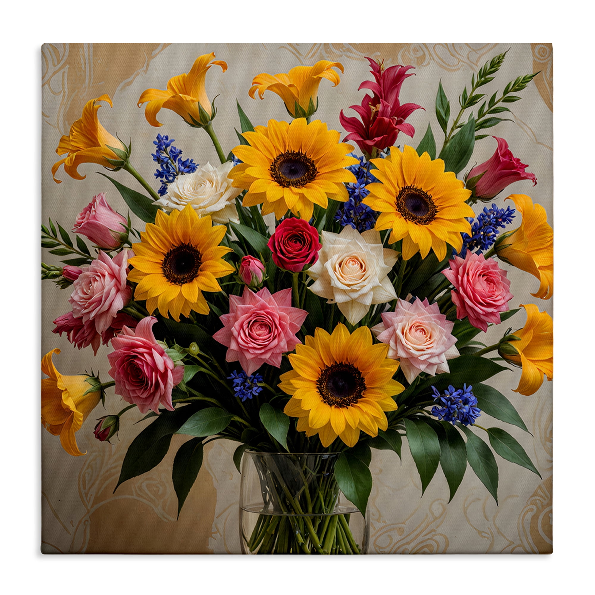 Stupell Industries Bold Sunflowers Mixed Bouquet Plants & Flowers Painting Wrapped Canvas Art Print Wall Art, 30 x 30
