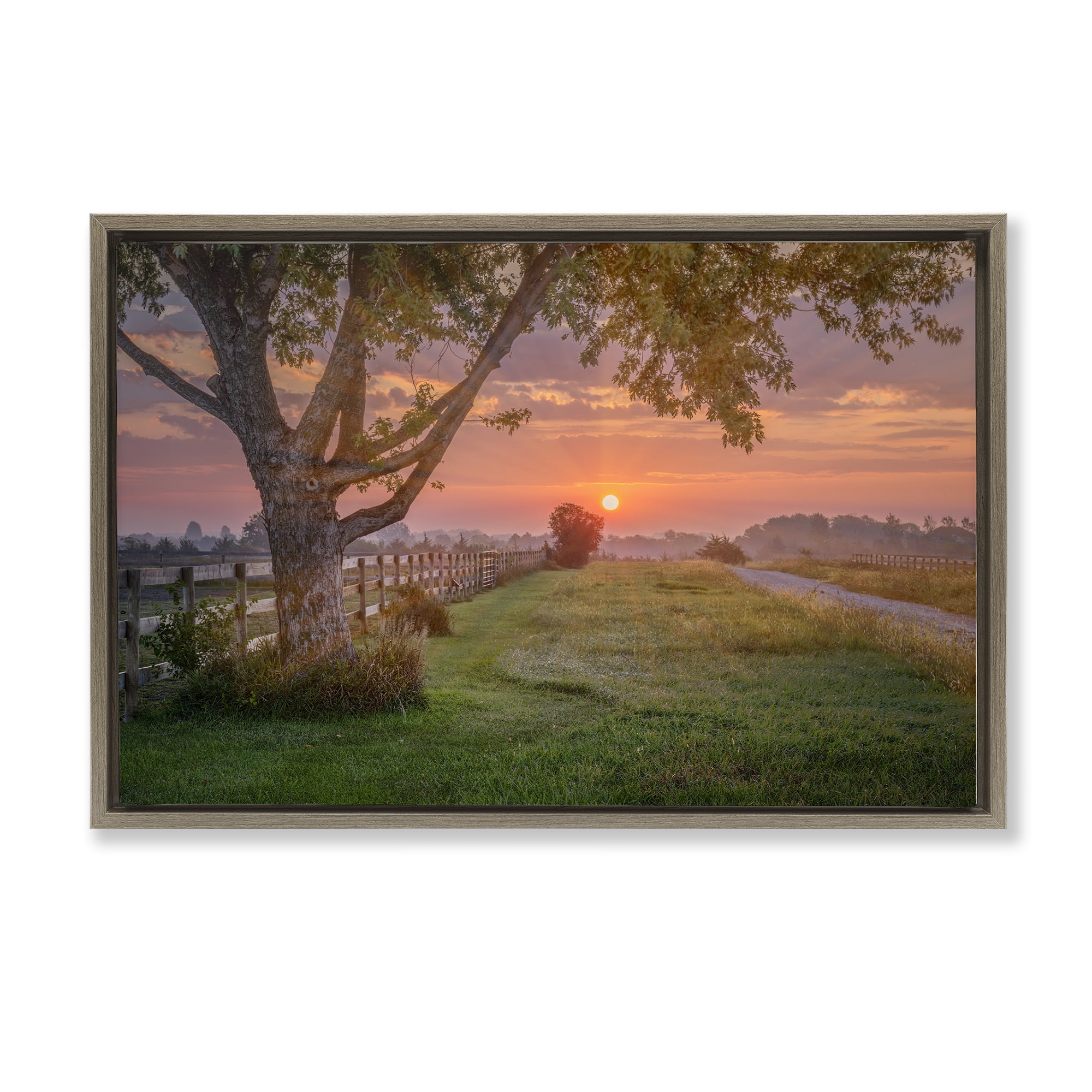 Stupell Industries Bold Sunrise in Countryside Landscape & Nature Photography Brown Floater Framed Canvas Art Print Wall Art, 31 x 21