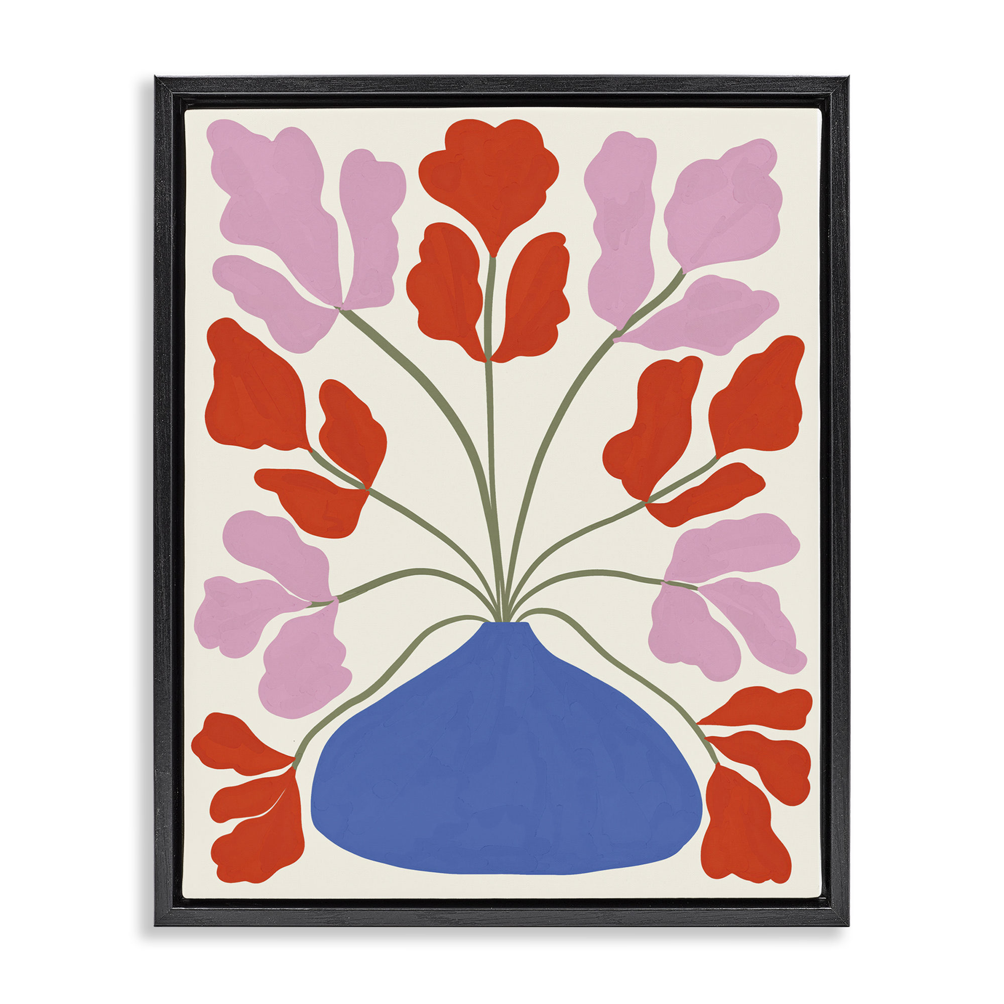 Stupell Industries Bold Symmetrical Flower Pot Plants & Flowers Painting Black Floater Framed Canvas Art Print Wall Art, 17 x 21