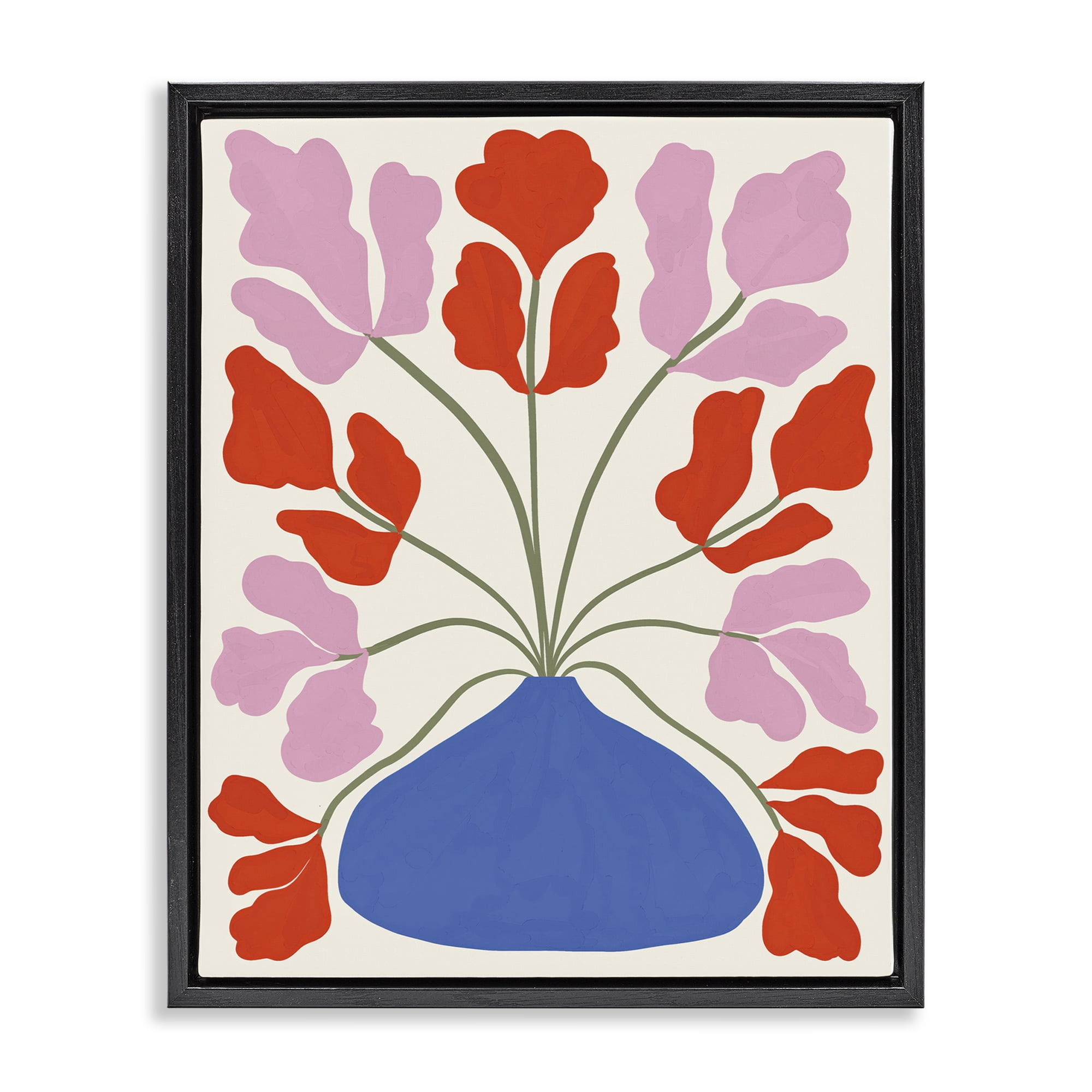 Stupell Industries Bold Symmetrical Flower Pot Plants & Flowers Painting Black Floater Framed Canvas Art Print Wall Art, 25 x 31