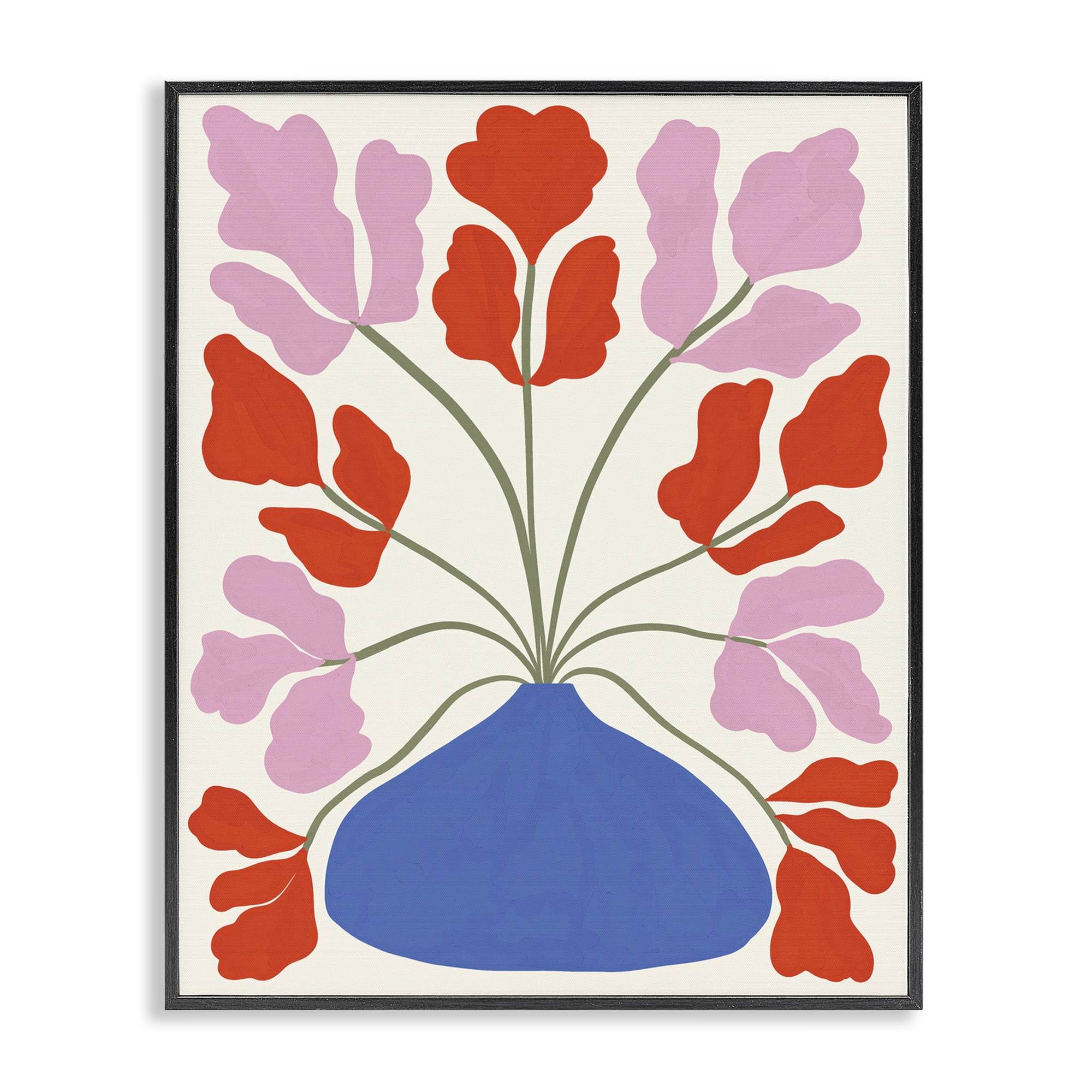 Stupell Industries Bold Symmetrical Flower Pot Plants & Flowers Painting Black Framed Art Print Wall Art, 11 x 14